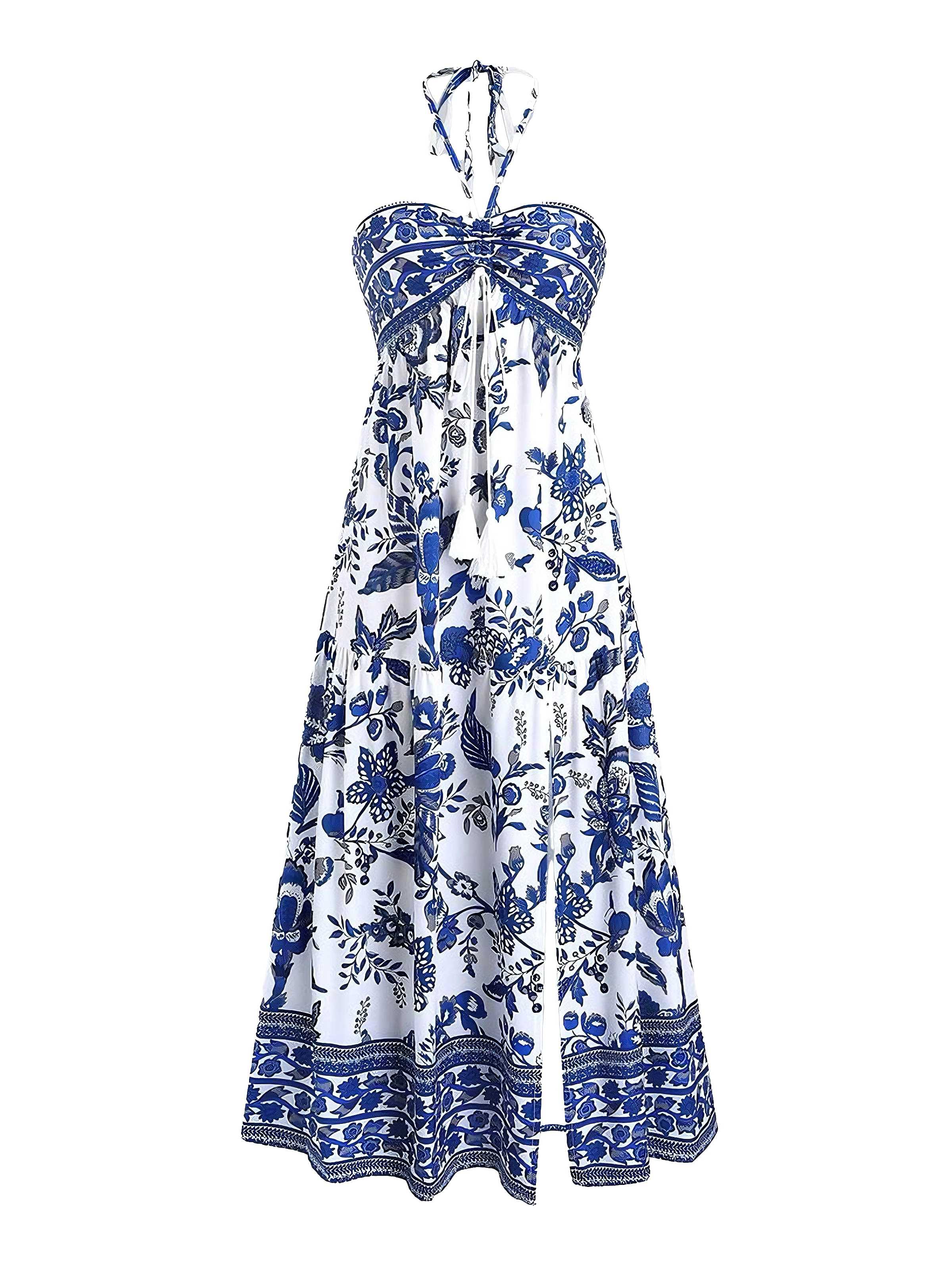 1970er Boho Halter Ethnisch Drucken Kleid - Image 4