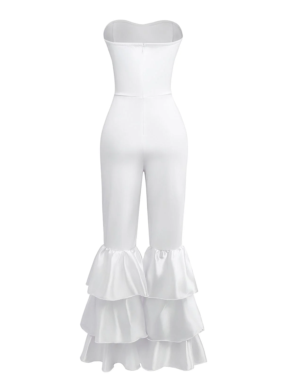 1970er Boho Trägerloses Solide Plissiertes Rüschen Jumpsuit - Image 2
