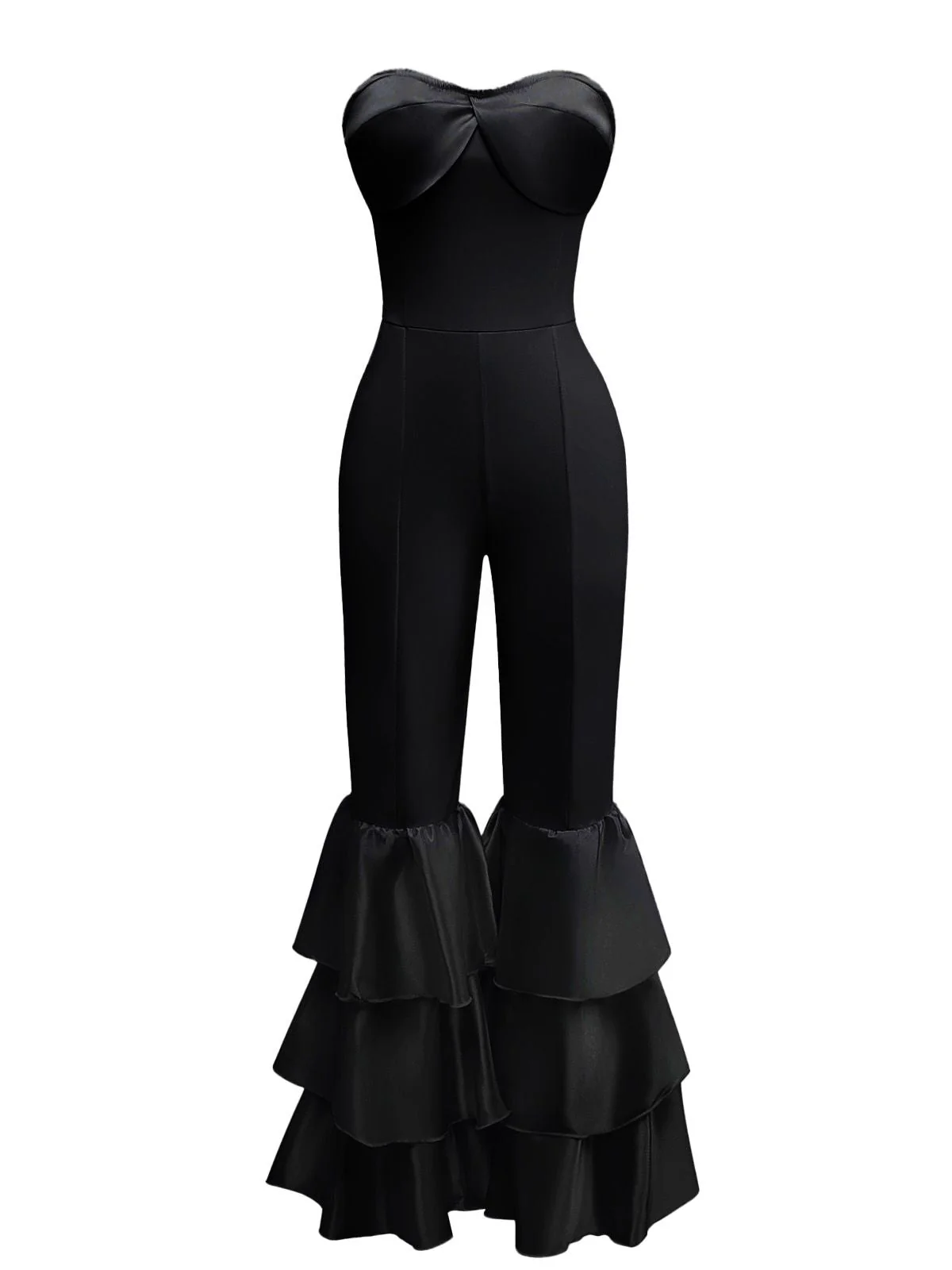 1970er Boho Trägerloses Solide Plissiertes Rüschen Jumpsuit - Image 6