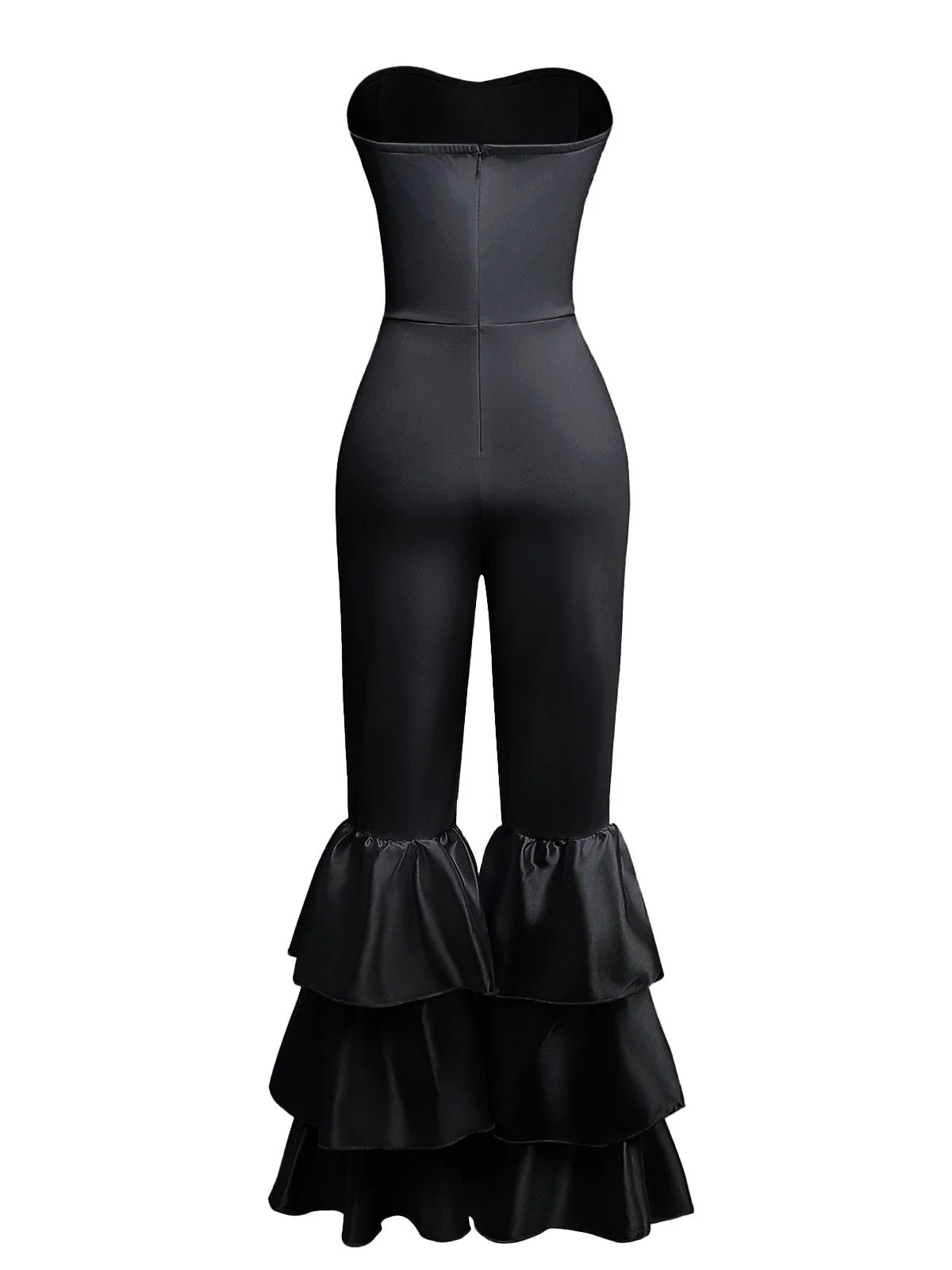 1970er Boho Trägerloses Solide Plissiertes Rüschen Jumpsuit - Image 7