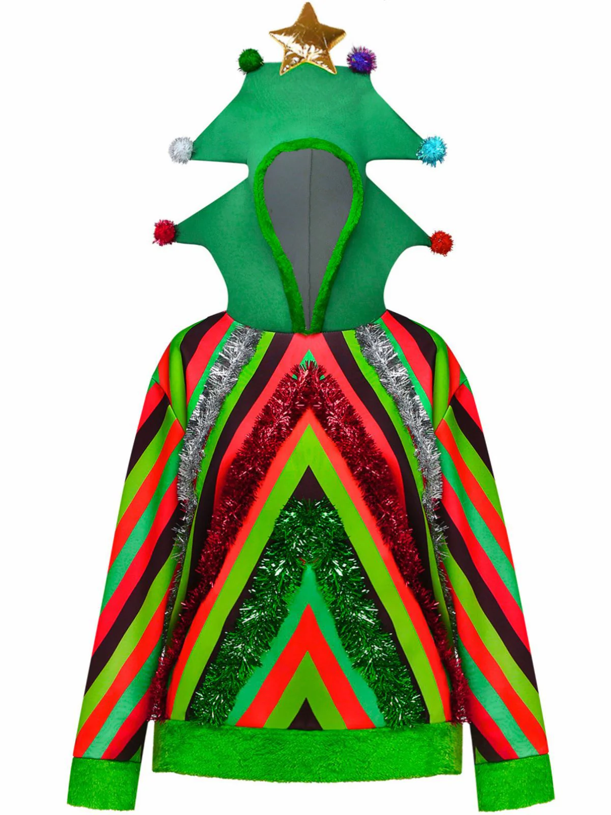 1970er Bunt Weihnachtsbaum 3D Verziert Hoodie Pullover - Image 2