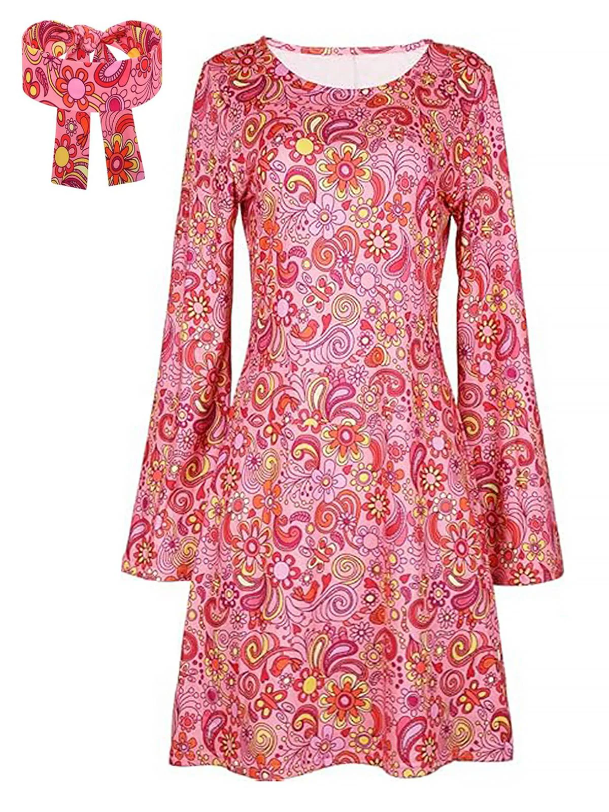 1970er Cashew Blumen Hippie Disco Kopftuch Kleid