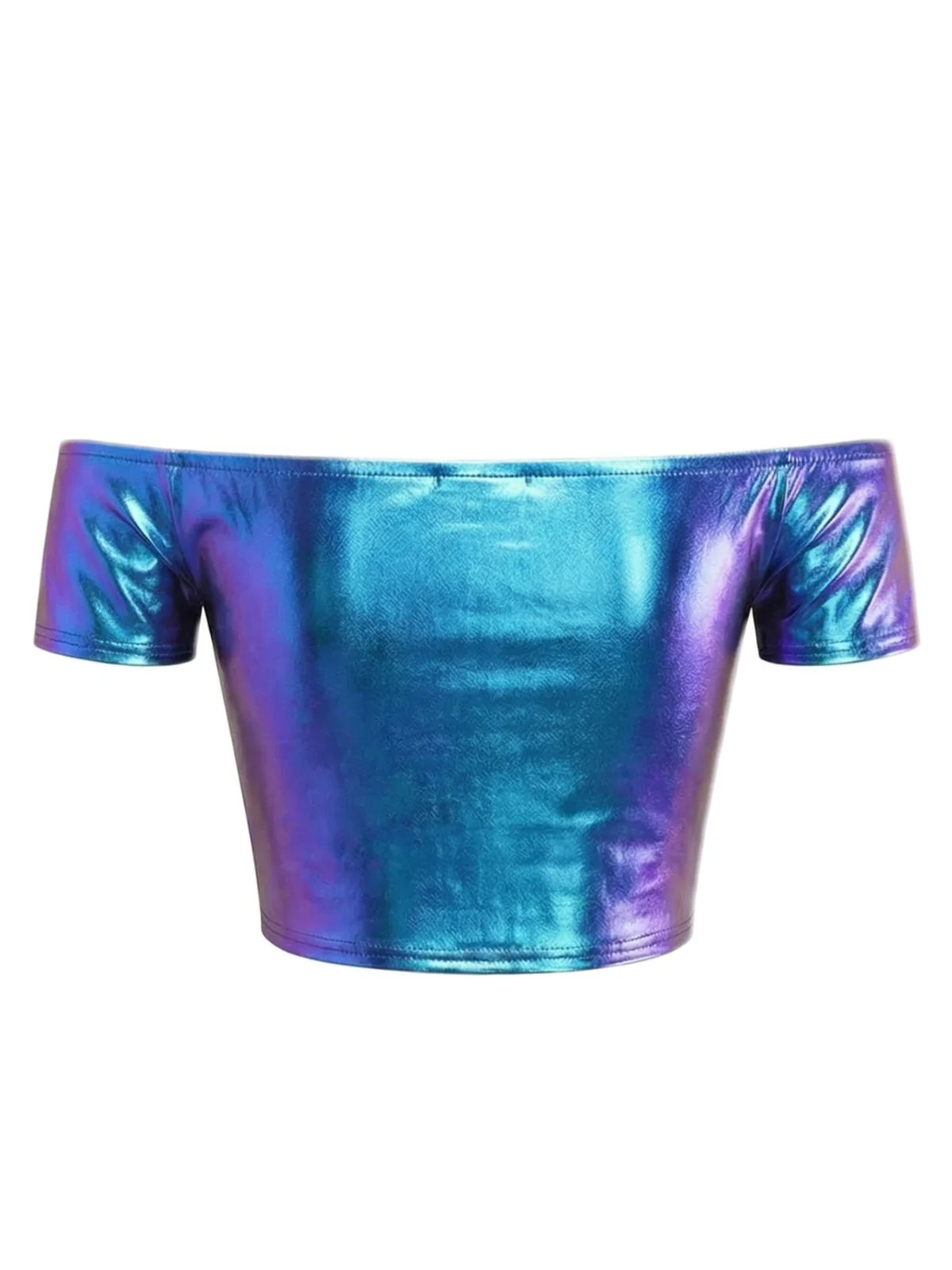 1970er Disco Metallisch Schulterfrei Kurzarm Top - Image 2