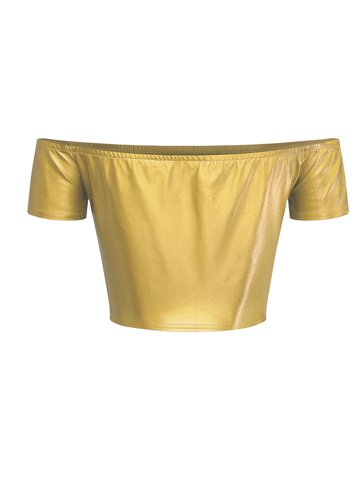 1970er Disco Metallisch Schulterfrei Kurzarm Top - Image 6
