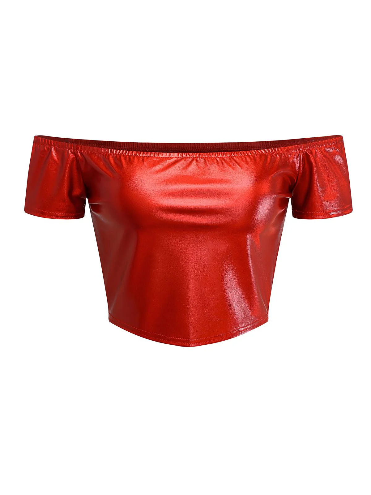 1970er Disco Metallisch Schulterfrei Kurzarm Top - Image 7