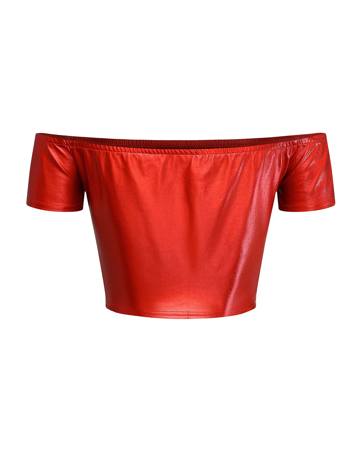 1970er Disco Metallisch Schulterfrei Kurzarm Top - Image 8