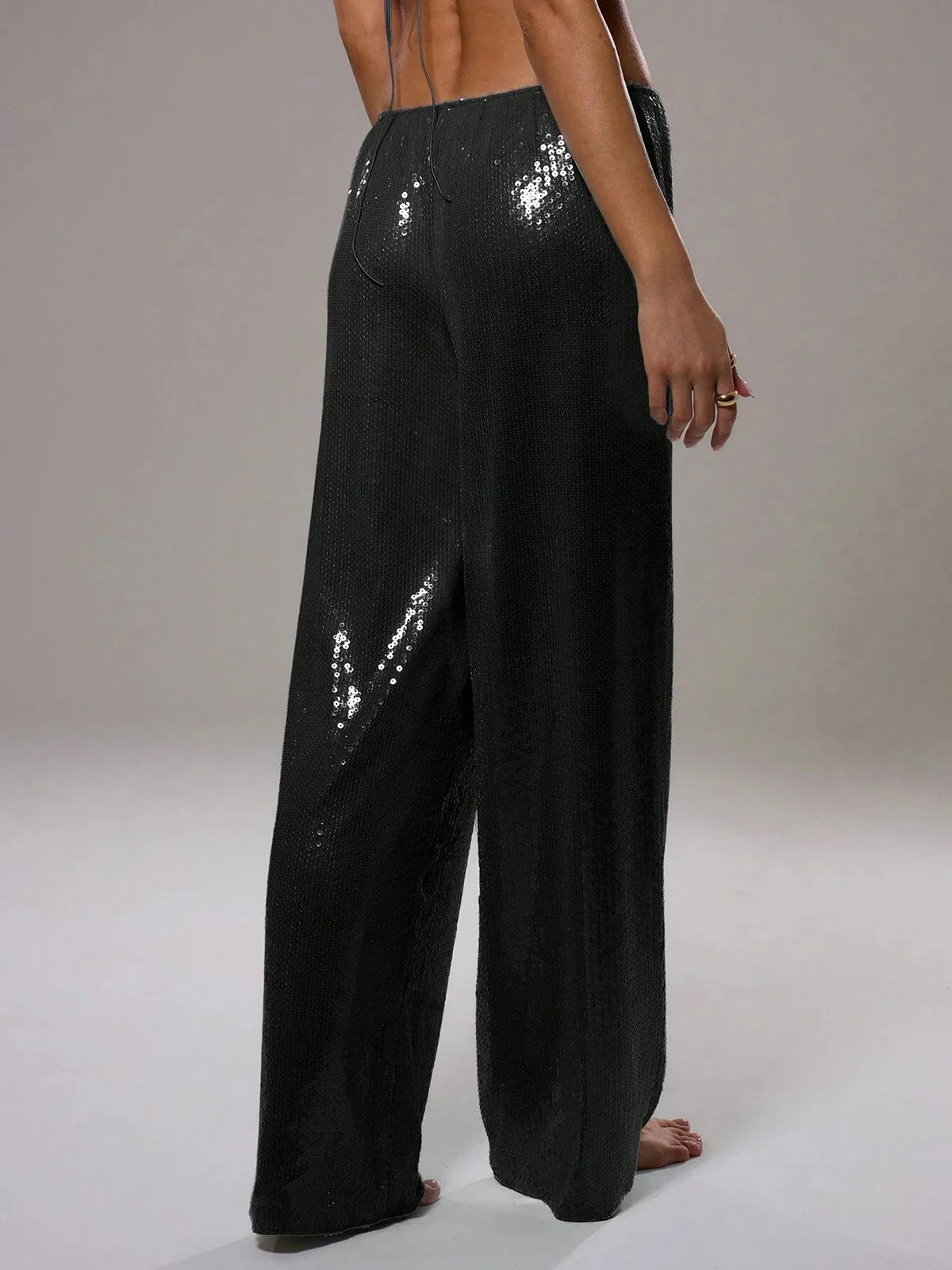 1970er Disco Pailletten Weit Bein Lässig Hose - Image 5