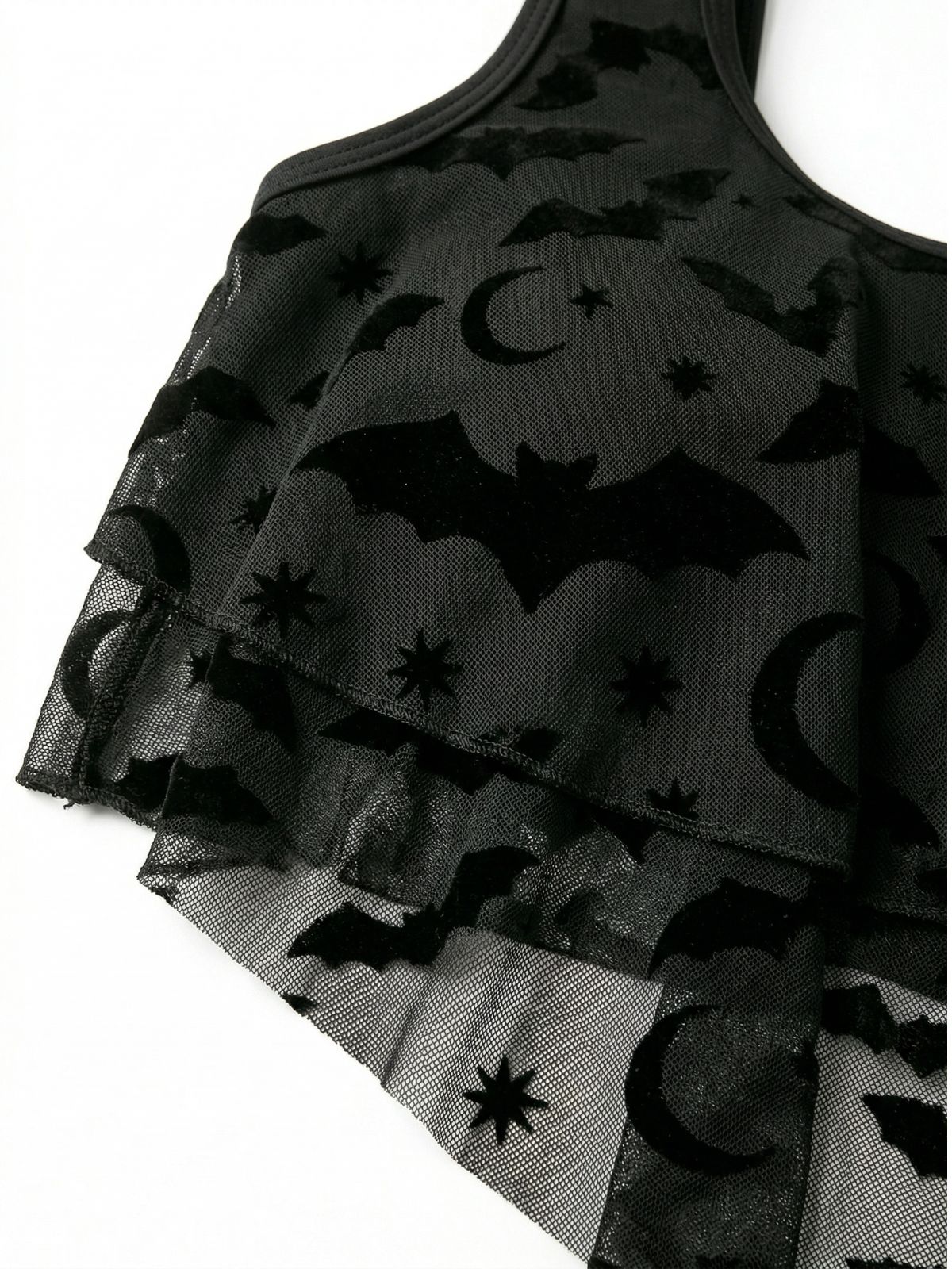 1970er Gothic Netz Streifen Fledermaus-Print Tankini Set - Image 3