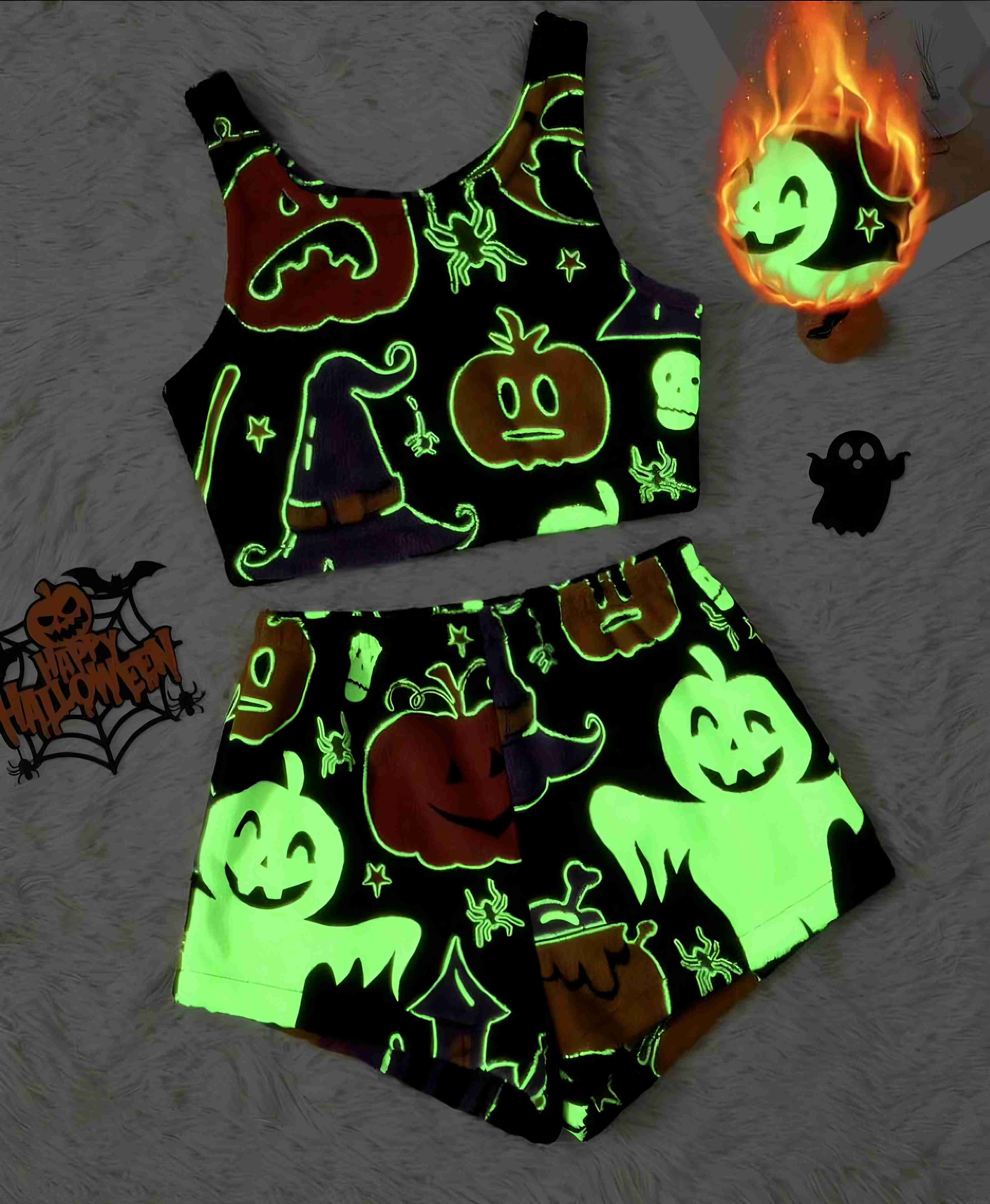 1970er Halloween Flanell Graffiti Glow-in-the-Dark Pyjama - Image 3