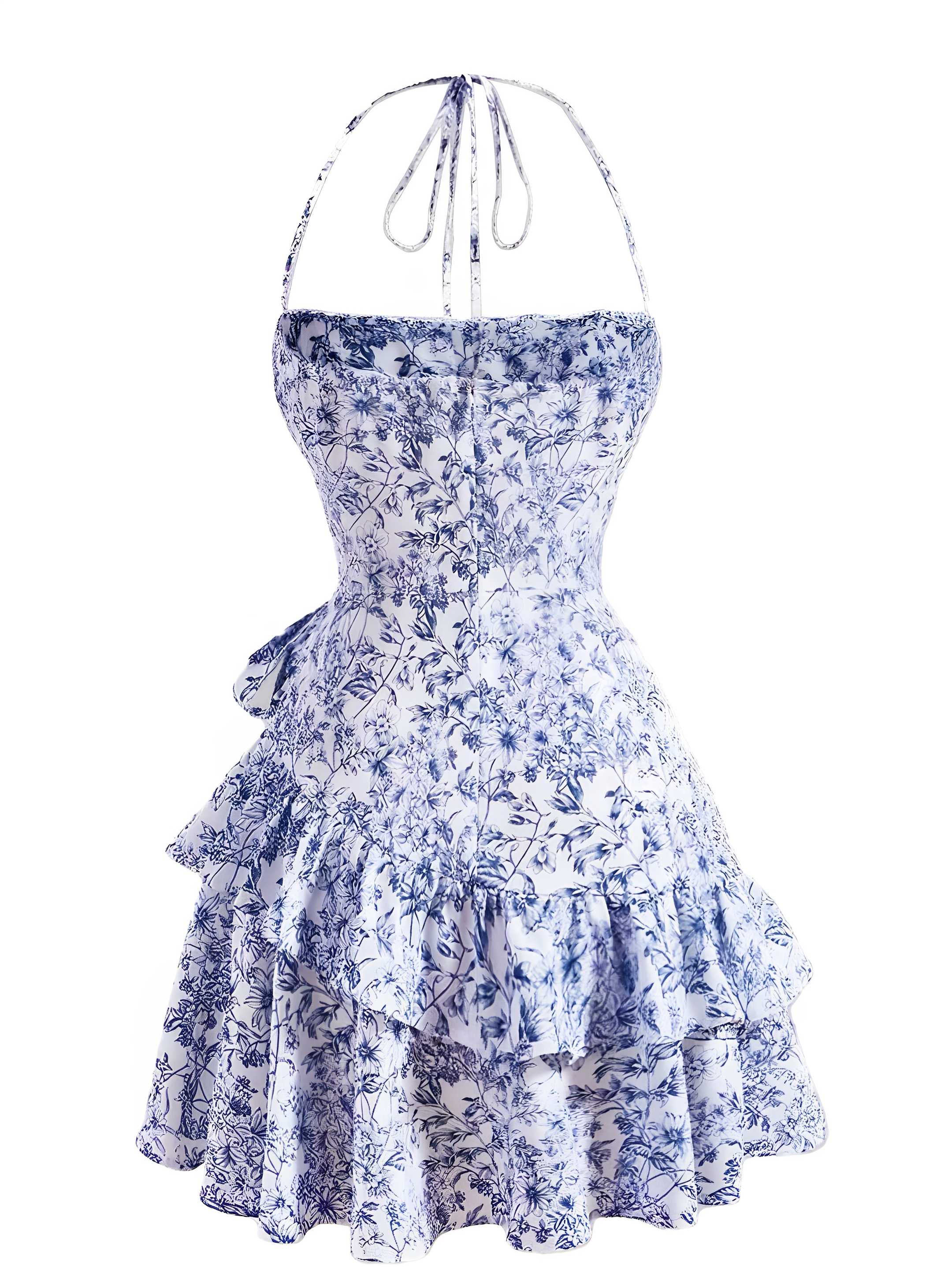 1970er Halter Abgestuft Rüschen Blumen Kleid - Image 2