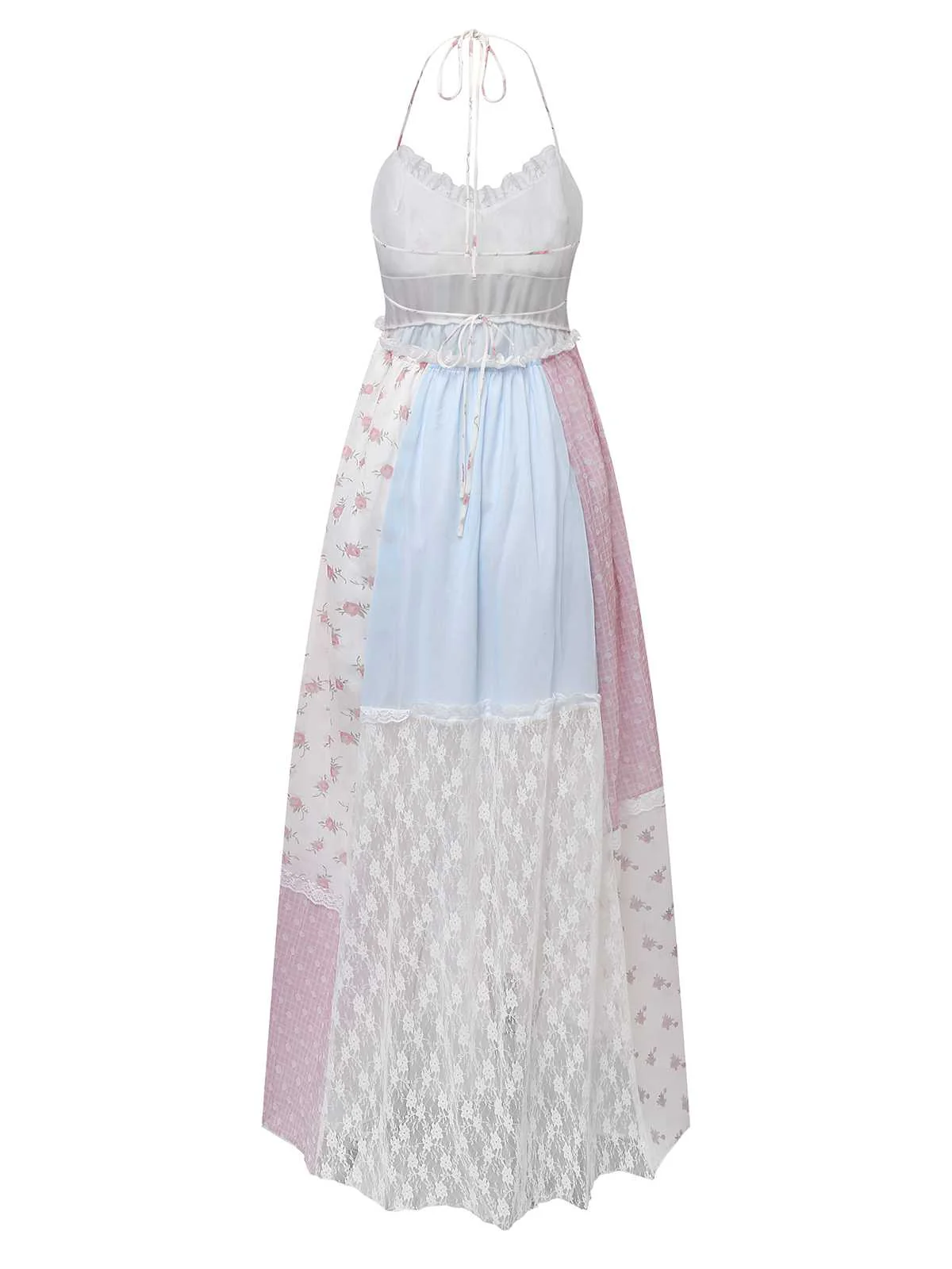 1970er Halter Boho Blumen Spitze Maxi Kleid - Image 2
