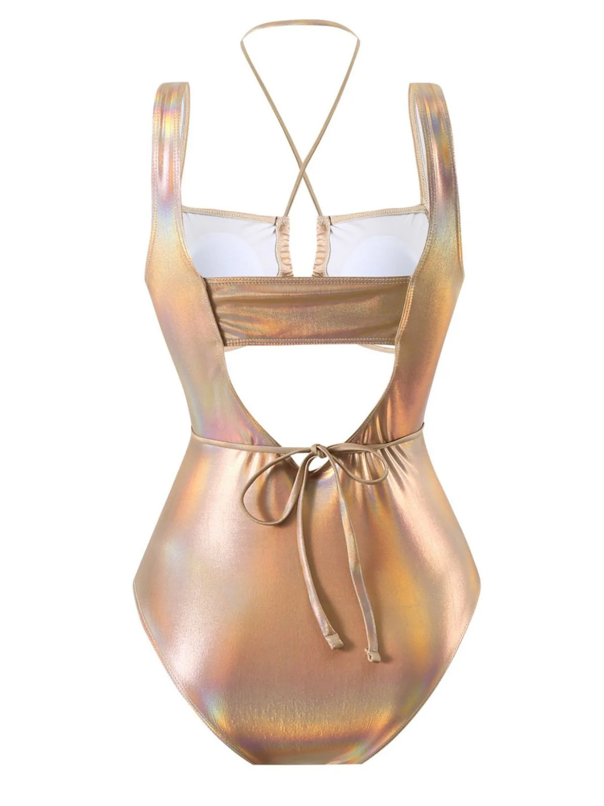 1970er Halter Hohl Metallisch Badeanzug - Image 3