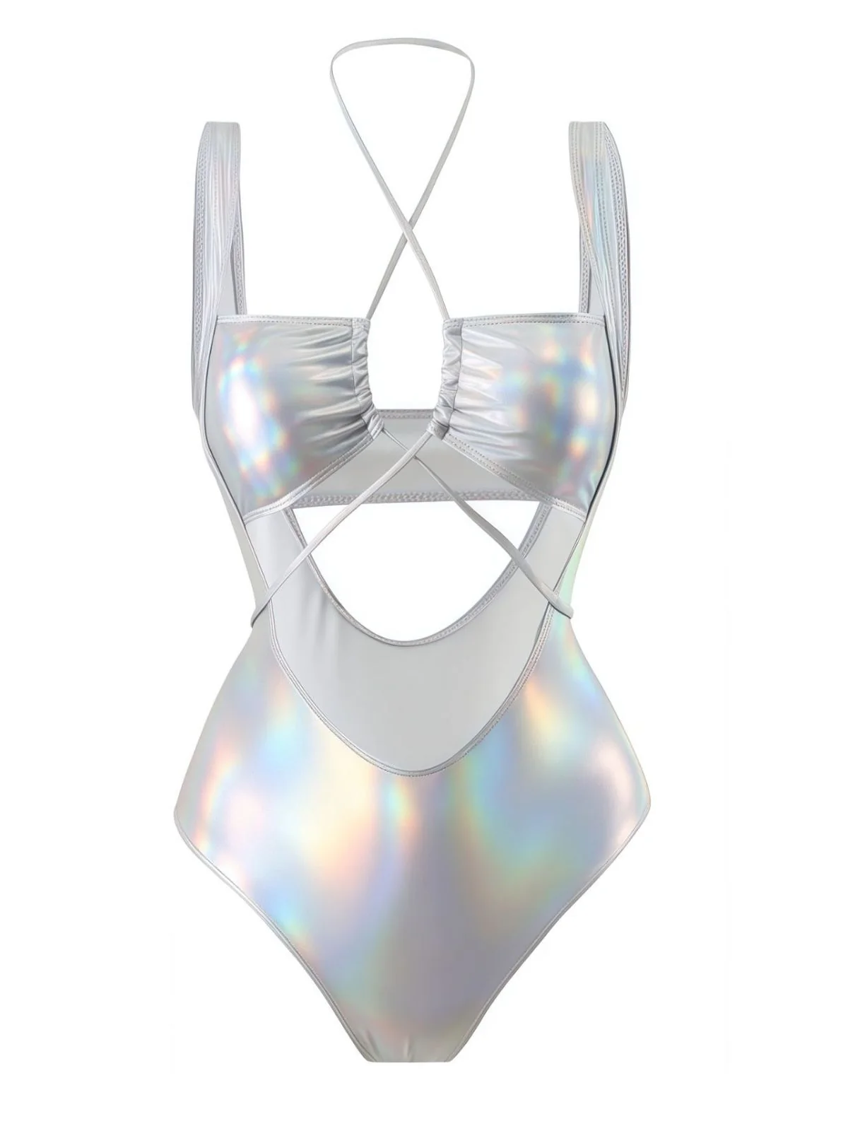 1970er Halter Hohl Metallisch Badeanzug - Image 6