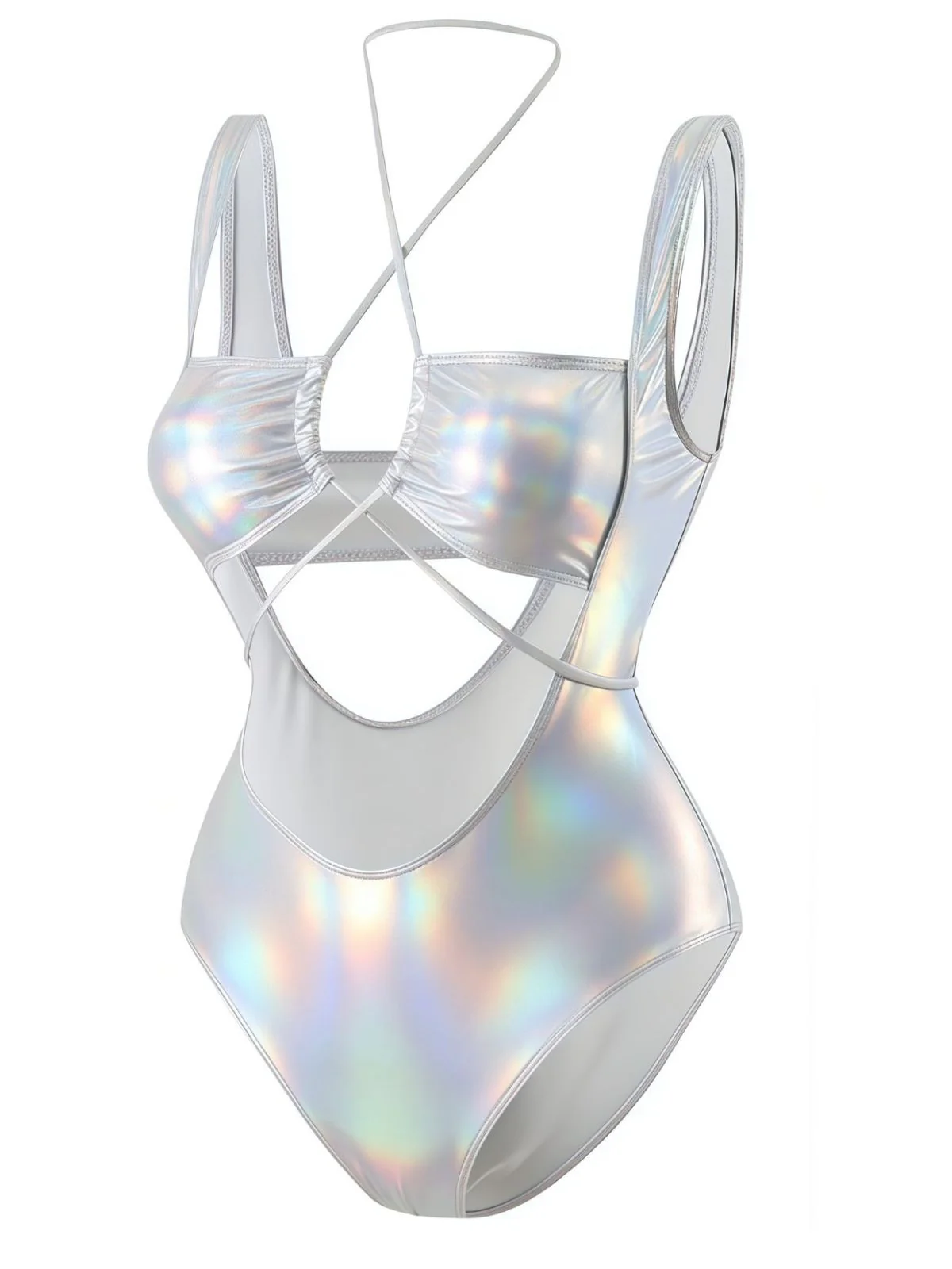 1970er Halter Hohl Metallisch Badeanzug - Image 7