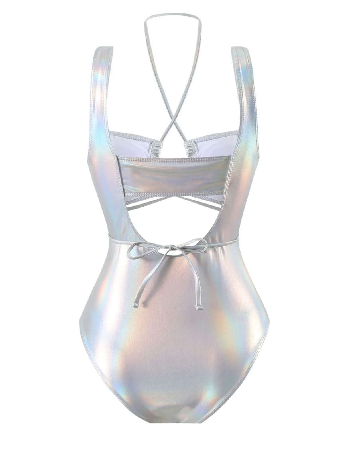 1970er Halter Hohl Metallisch Badeanzug - Image 8