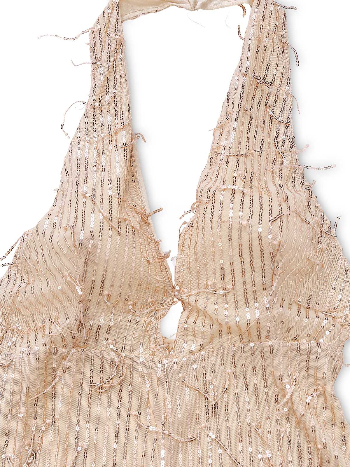 1970er Halter Tief V-Ausschnitt Paillette Franse Jumpsuit - Image 4