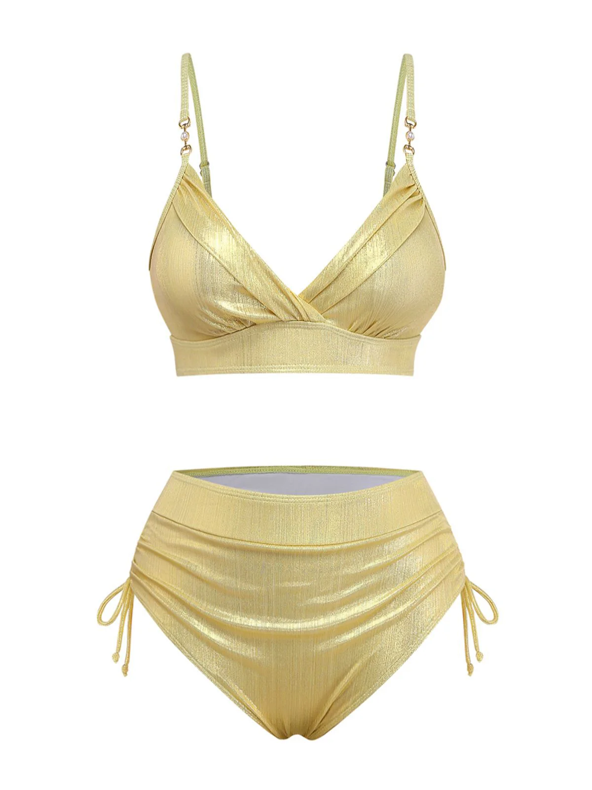 1970er Hochtailliert Metallic Schimmer Bikini Set - Image 2