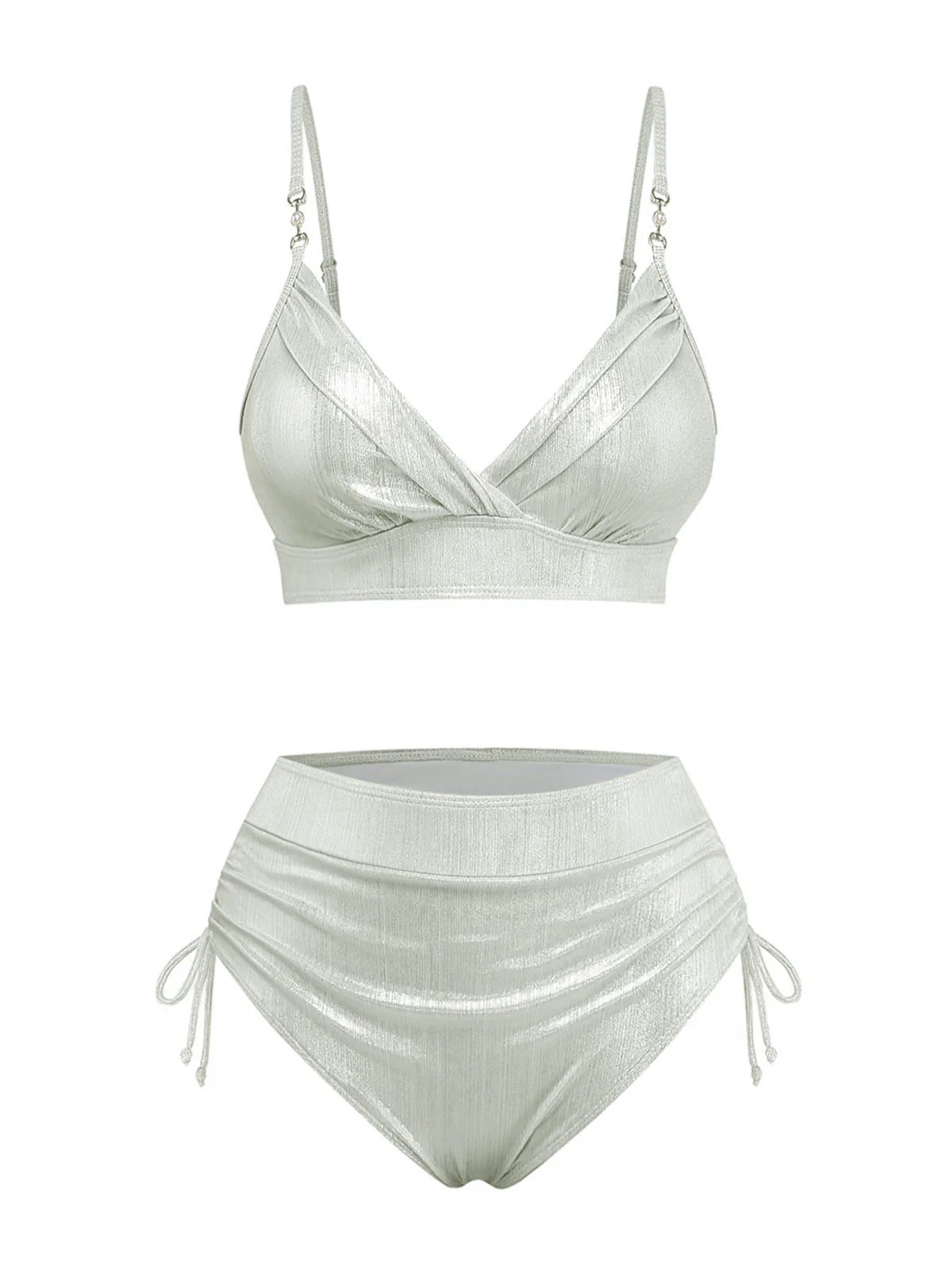 1970er Hochtailliert Metallic Schimmer Bikini Set - Image 8