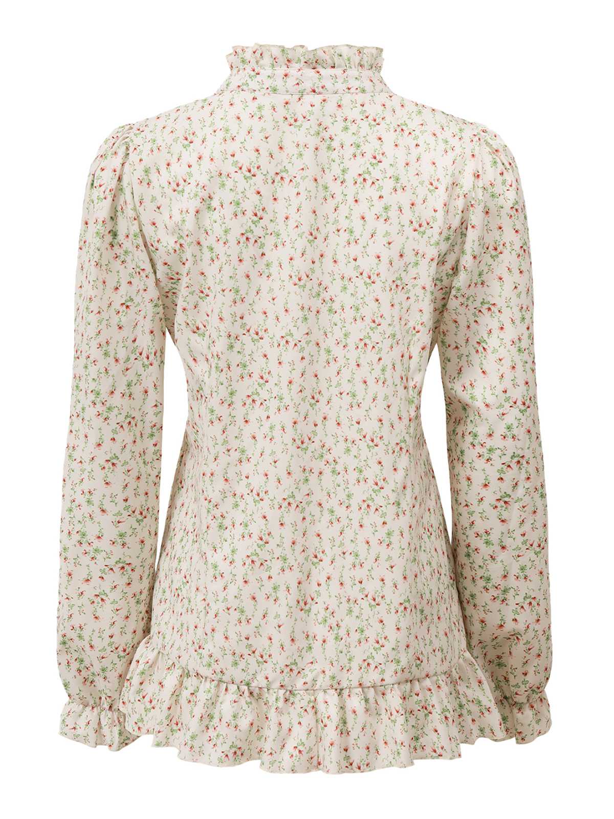 1970er Hoher Hals Blümchen Rüschen Bluse - Image 3
