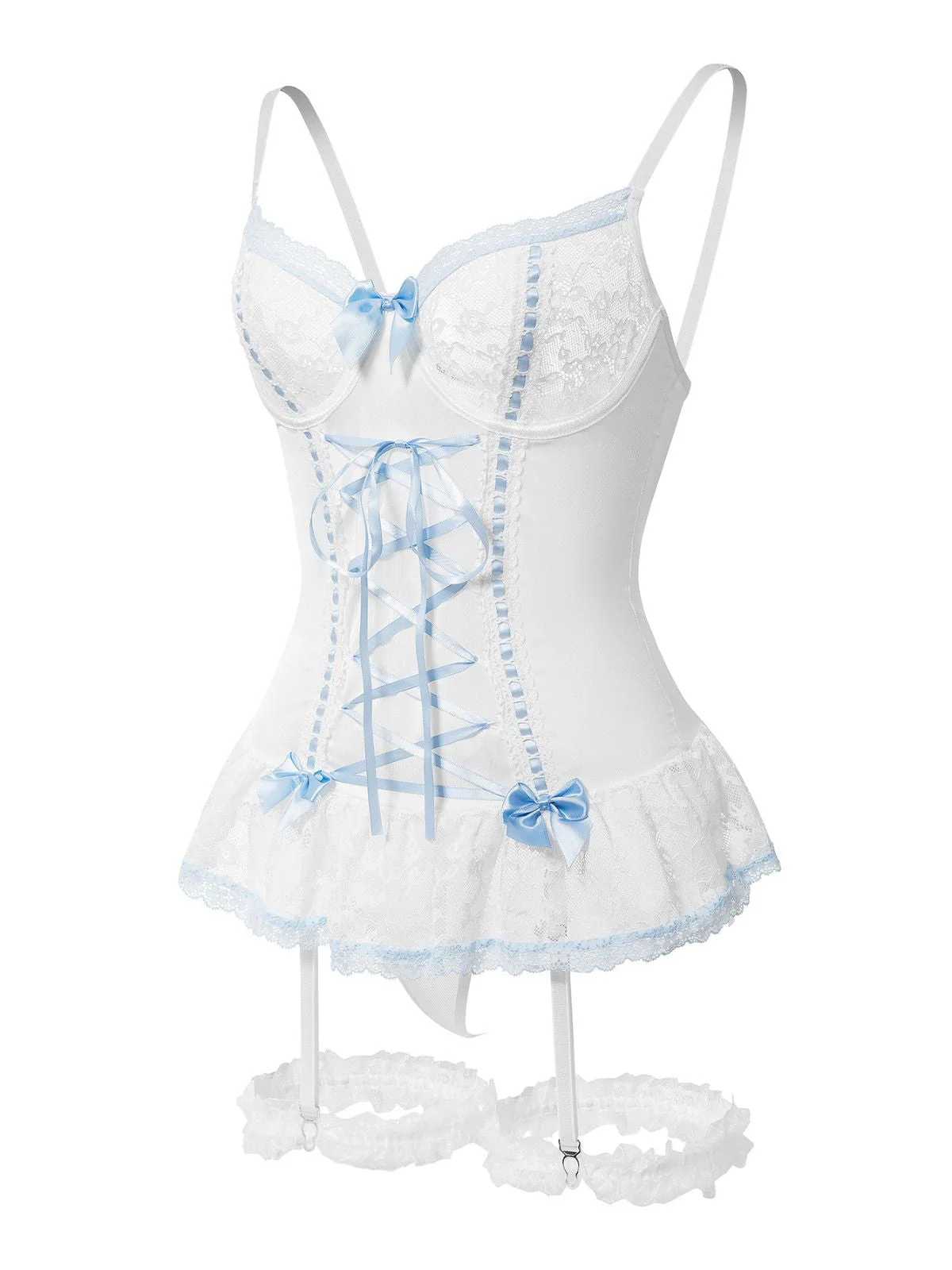 1970er Kontrastiert Spitze Netz Bogen Schnürung Dessous Set - Image 13