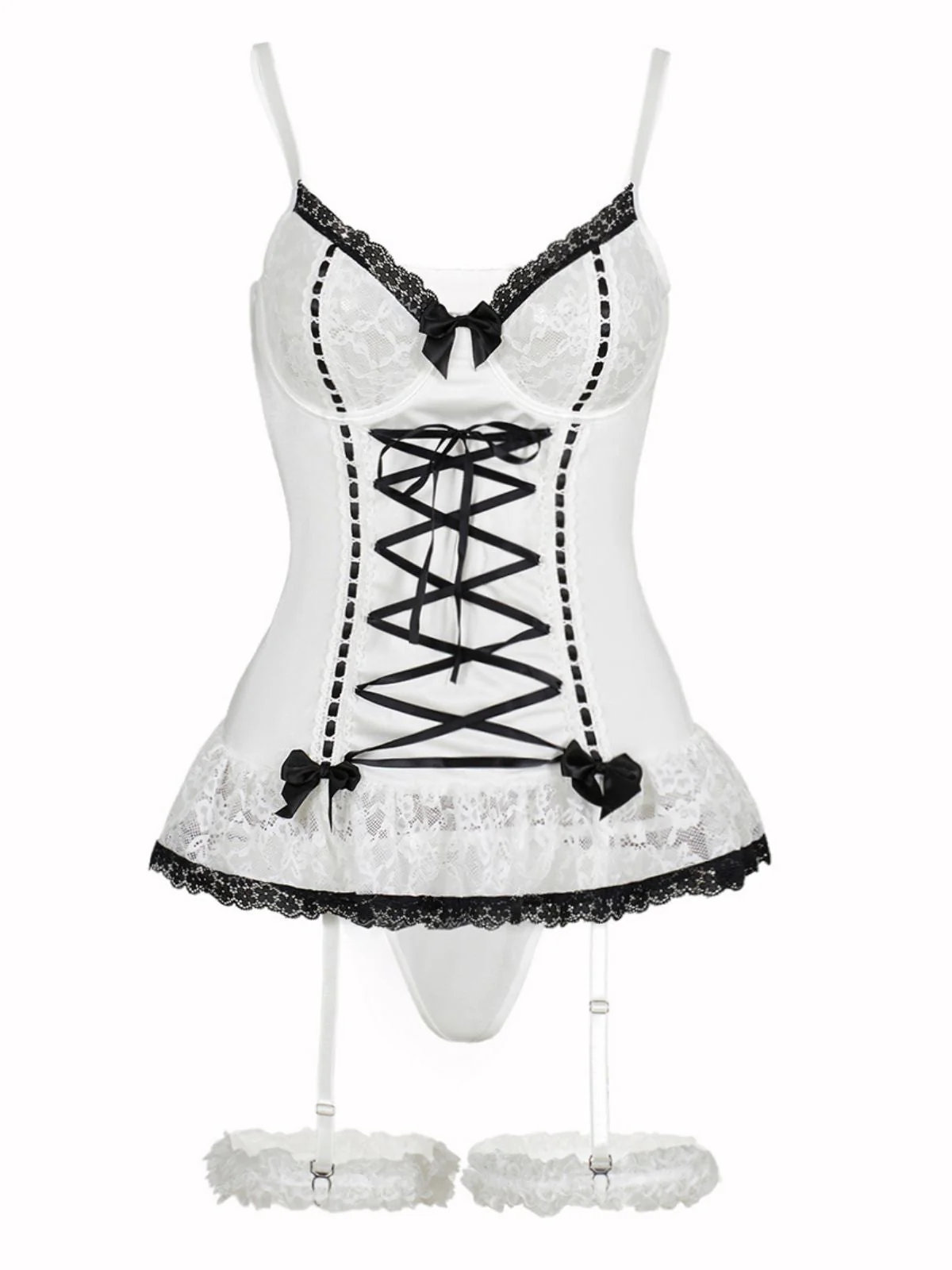 1970er Kontrastiert Spitze Netz Bogen Schnürung Dessous Set - Image 18