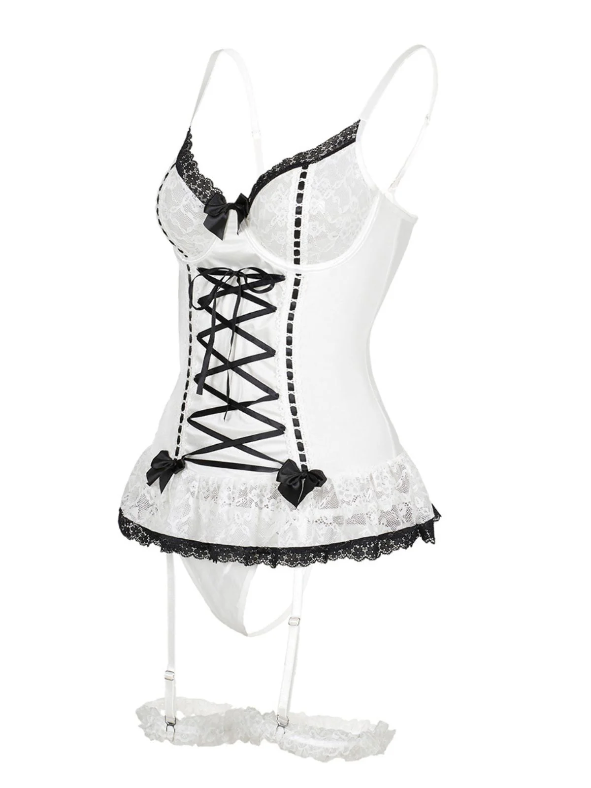 1970er Kontrastiert Spitze Netz Bogen Schnürung Dessous Set - Image 19