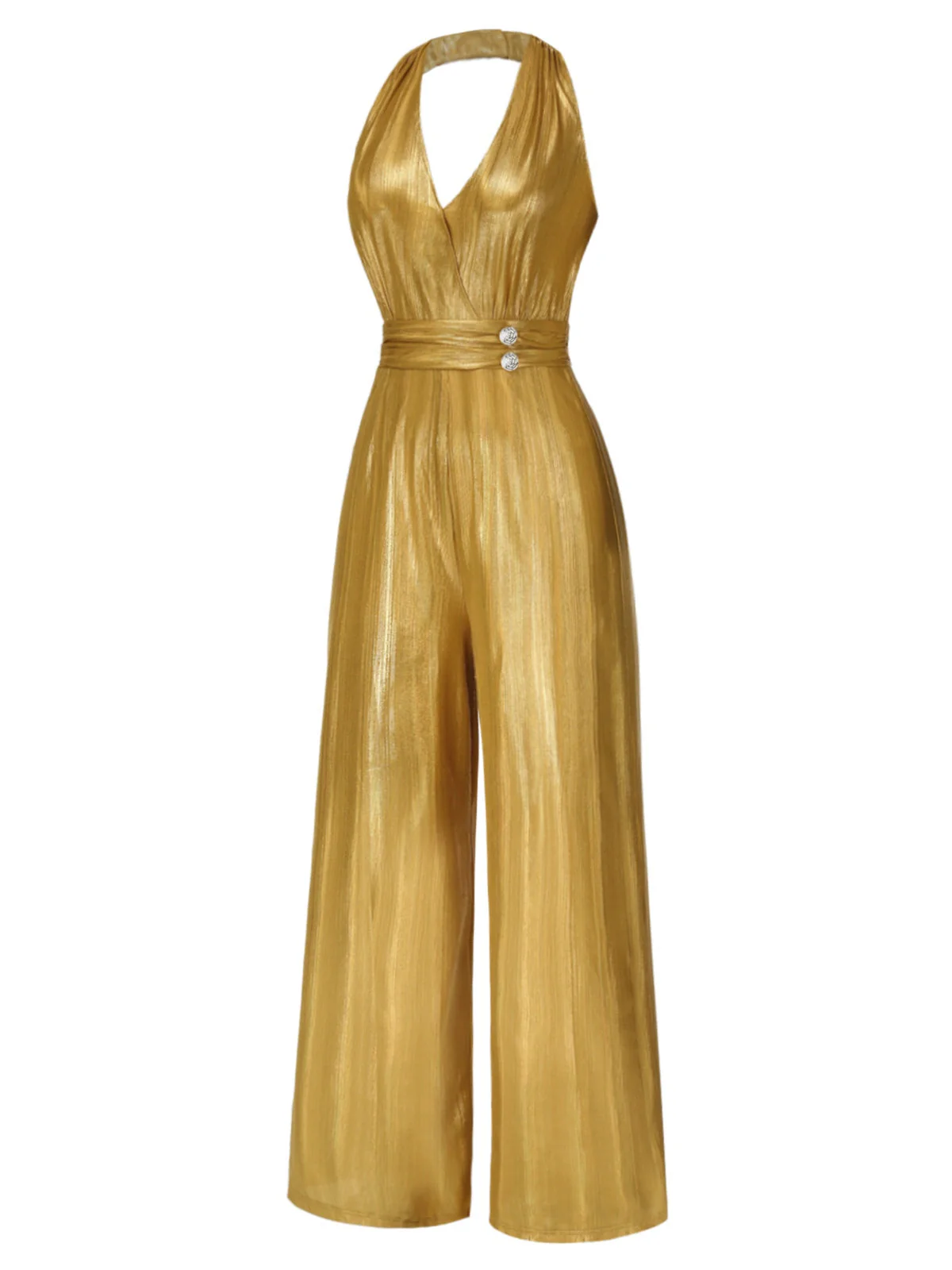 Rot 1970er Solide V-Ausschnitt Halter Jumpsuit - Image 5