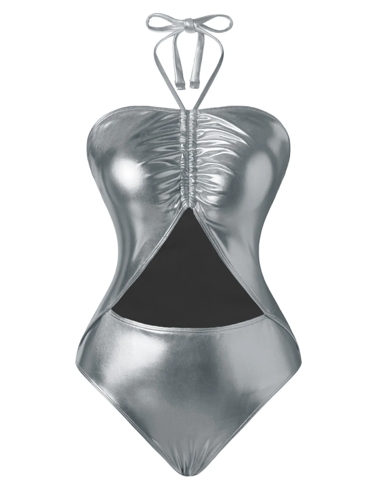 1970er Metallic Halter Ausschnitt Einteiliger Badeanzug - Image 4