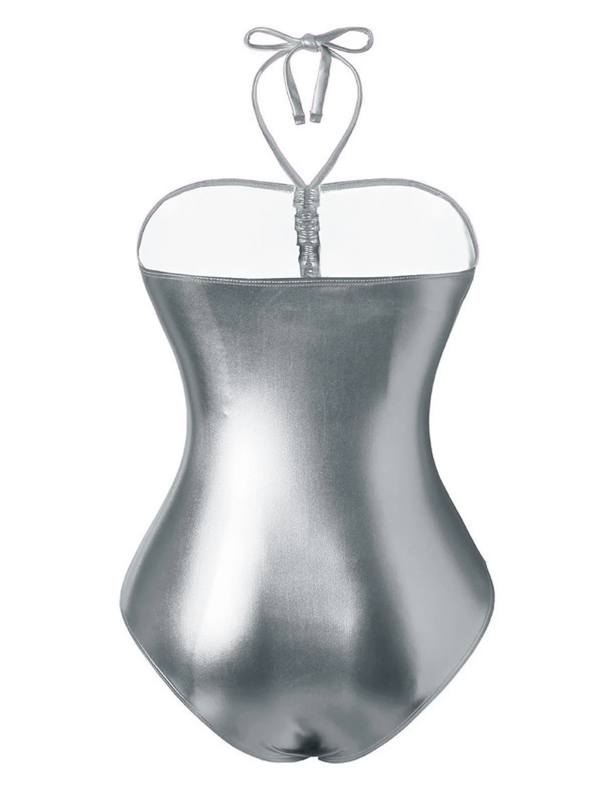 1970er Metallic Halter Ausschnitt Einteiliger Badeanzug - Image 5