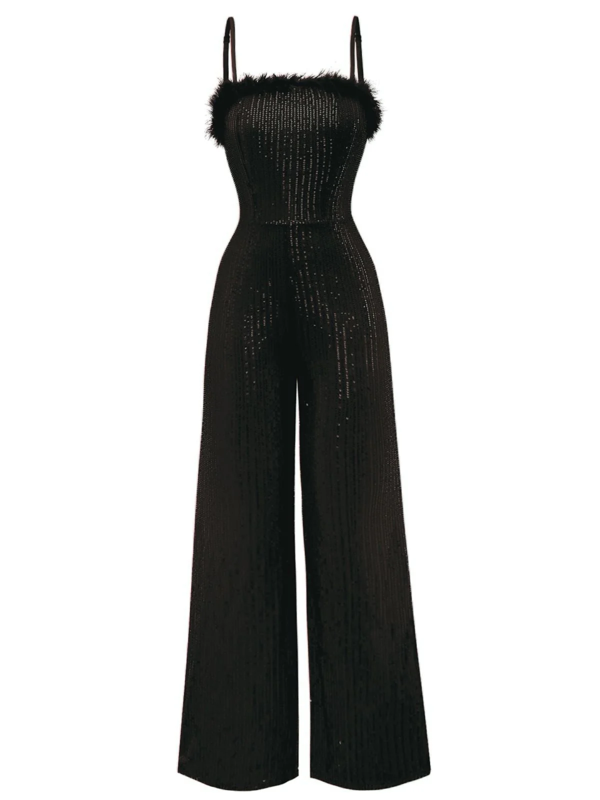 1970er Pailletten Fell Trimmen Patchwork Spaghetti Träger Jumpsuit - Image 4