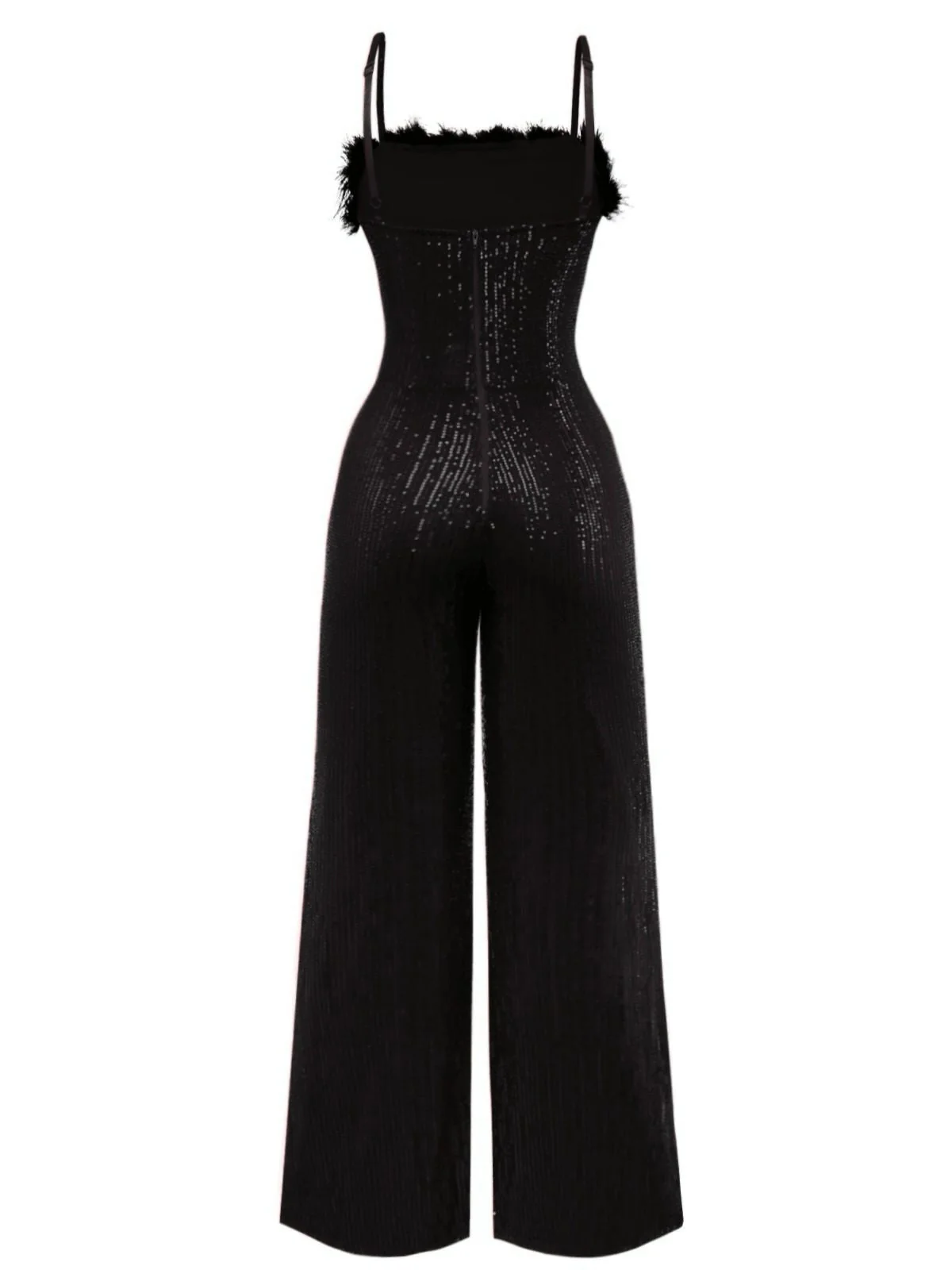 1970er Pailletten Fell Trimmen Patchwork Spaghetti Träger Jumpsuit - Image 5