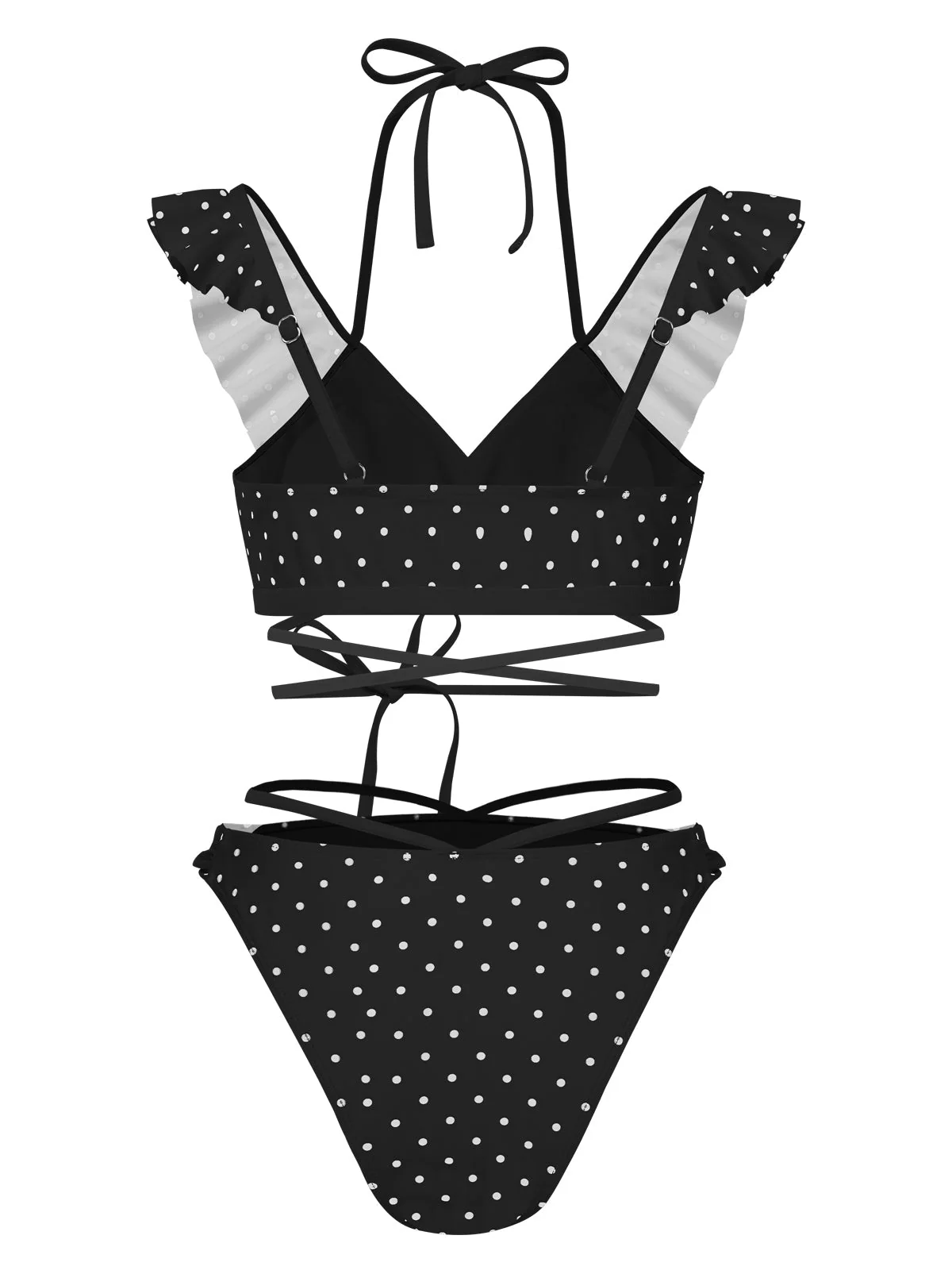 1970er Polka Dot Schnürung Rüschen Bikini Set - Image 2
