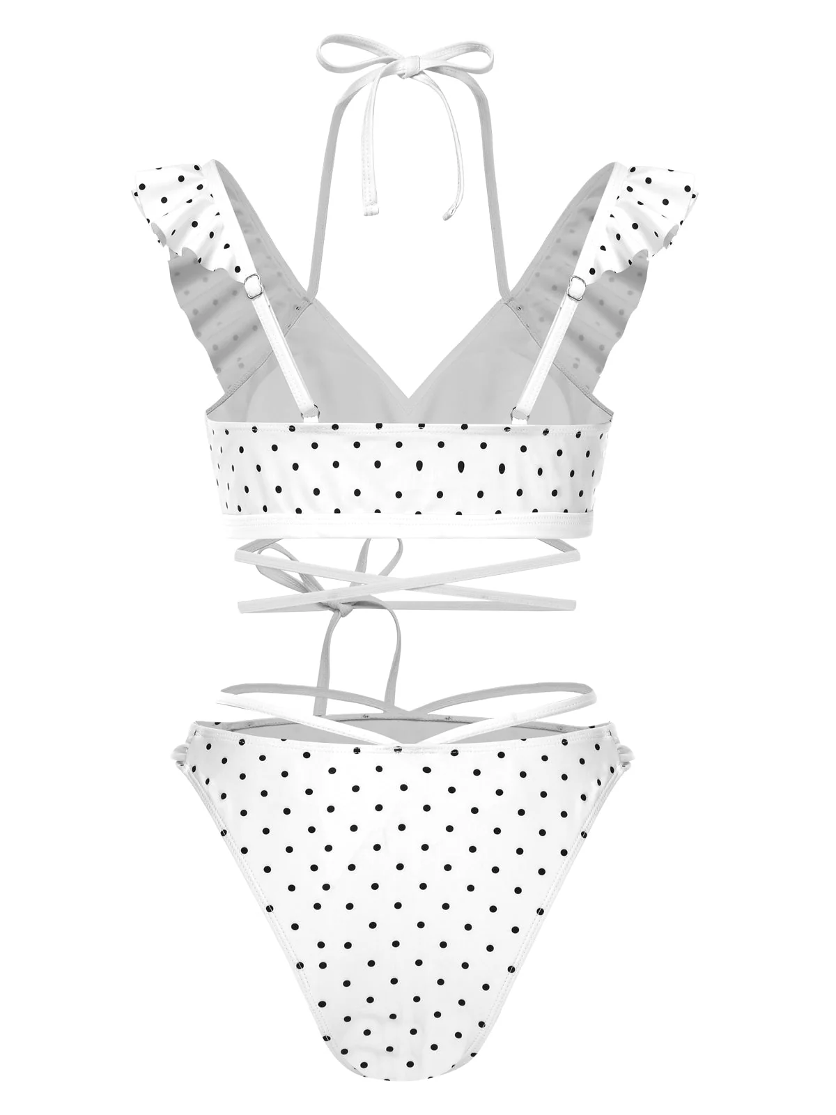 1970er Polka Dot Schnürung Rüschen Bikini Set - Image 4