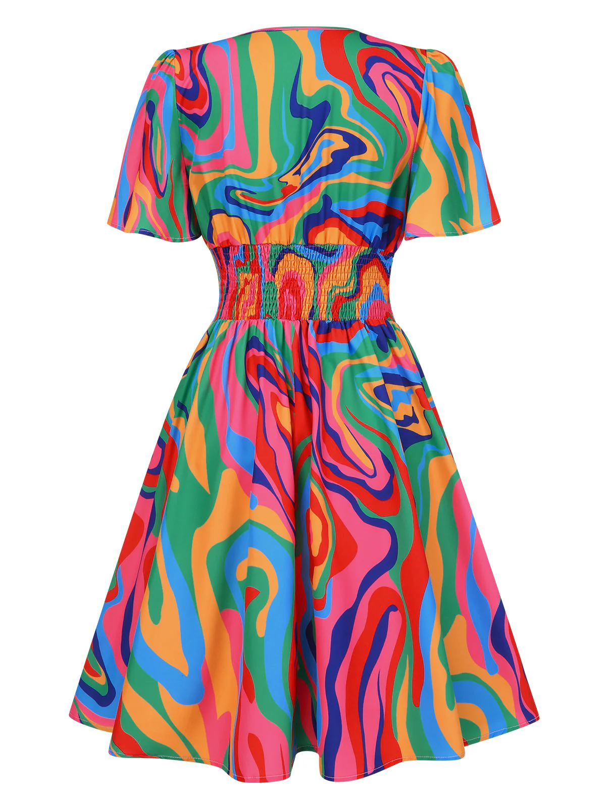 1970er Psychedelischer Druck V-Ausschnitt Kleid - Image 3