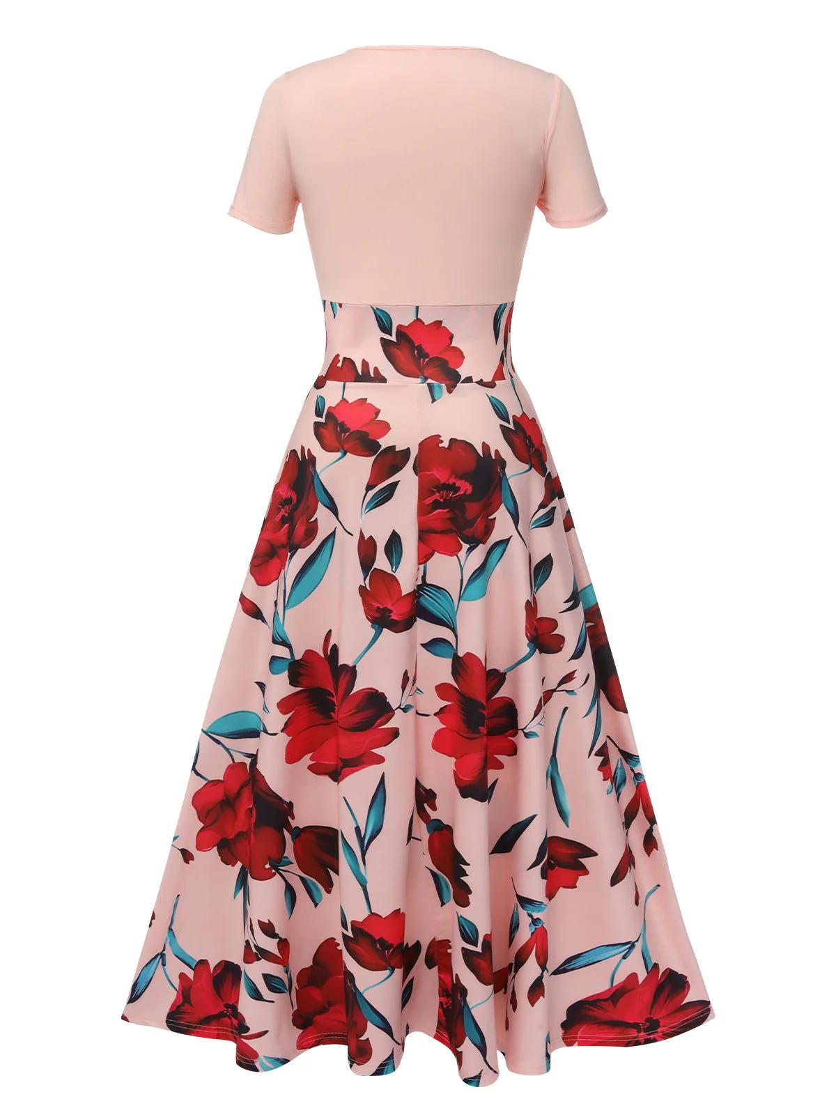 1970er Rundhals Blumen Patchwork Kleid - Image 3