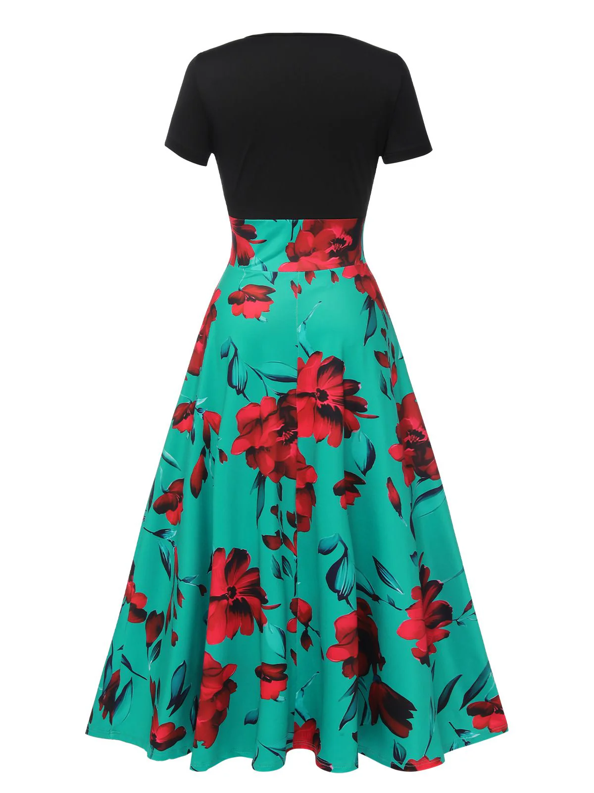 1970er Rundhals Blumen Patchwork Kleid - Image 8