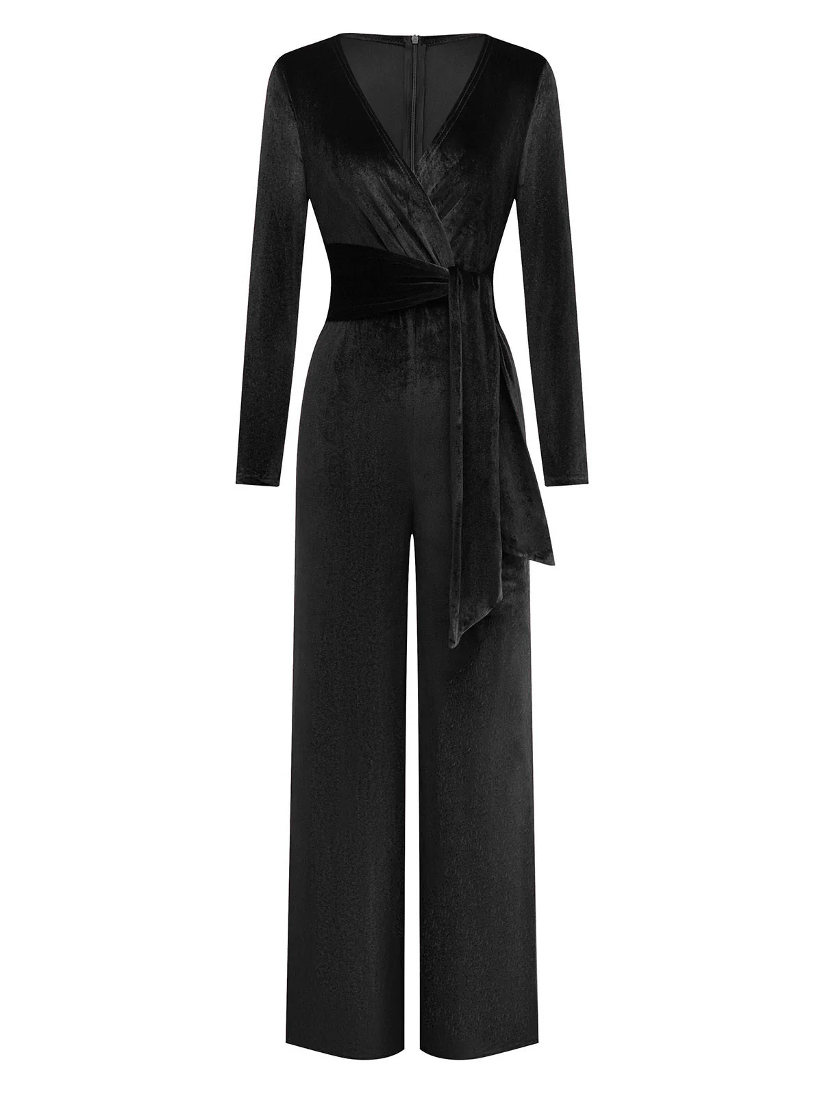 1970er Samt Tief V-Ausschnitt Langarm Jumpsuit - Image 6