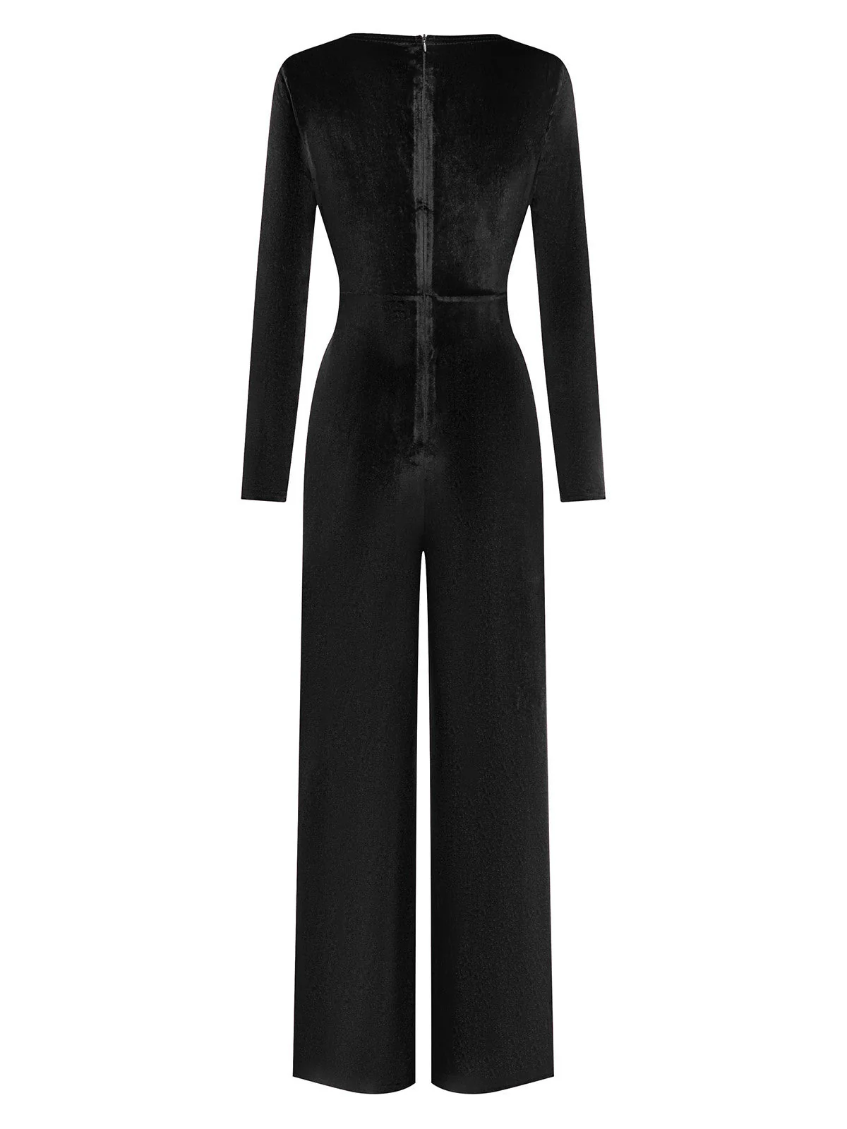 1970er Samt Tief V-Ausschnitt Langarm Jumpsuit - Image 7