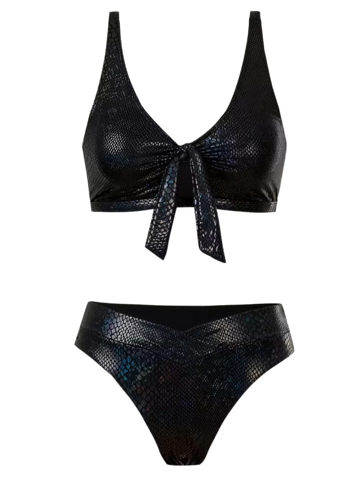 1970er Schlangenhaut Metallisch Front-Bindung Bikini Set - Image 2