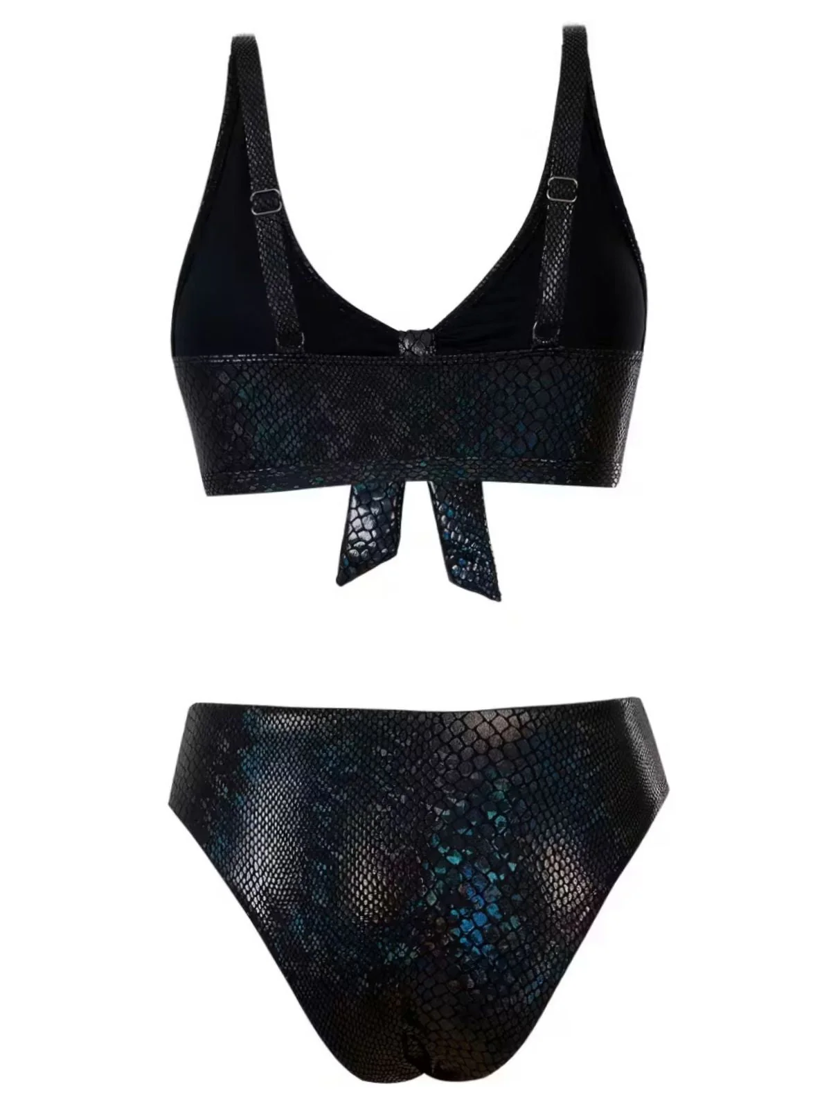 1970er Schlangenhaut Metallisch Front-Bindung Bikini Set - Image 3