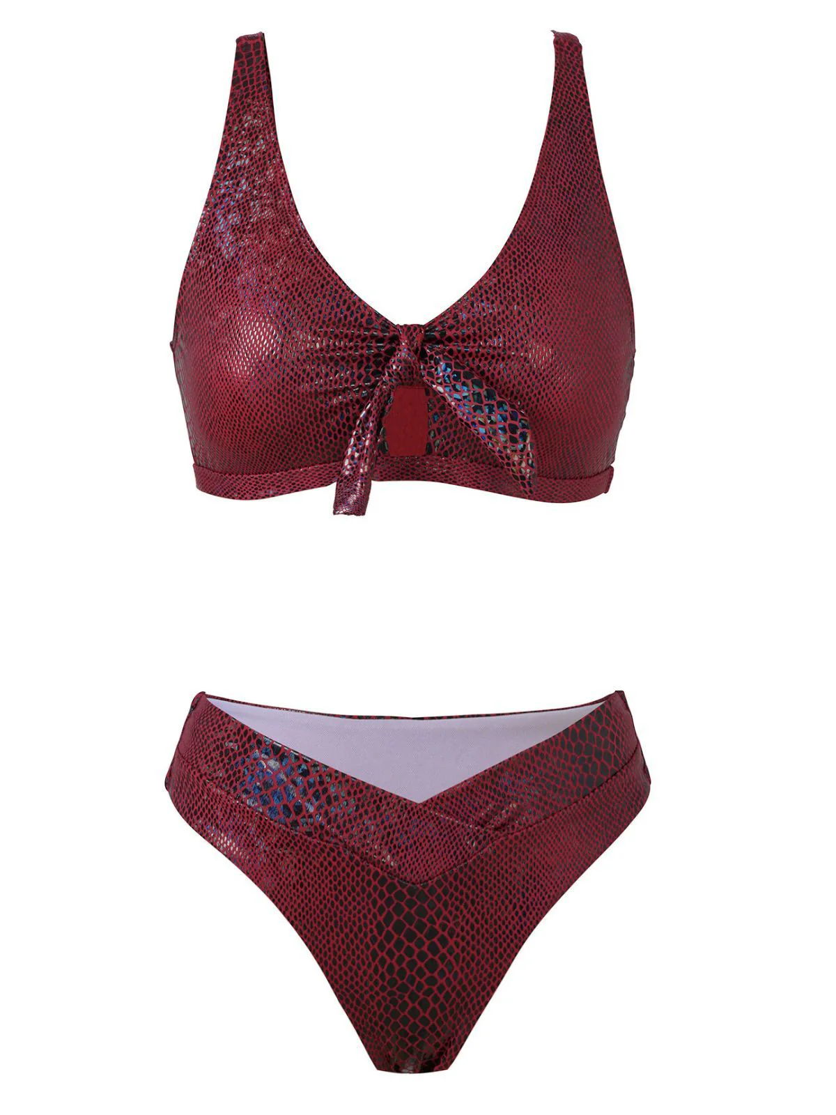 1970er Schlangenhaut Metallisch Front-Bindung Bikini Set - Image 7