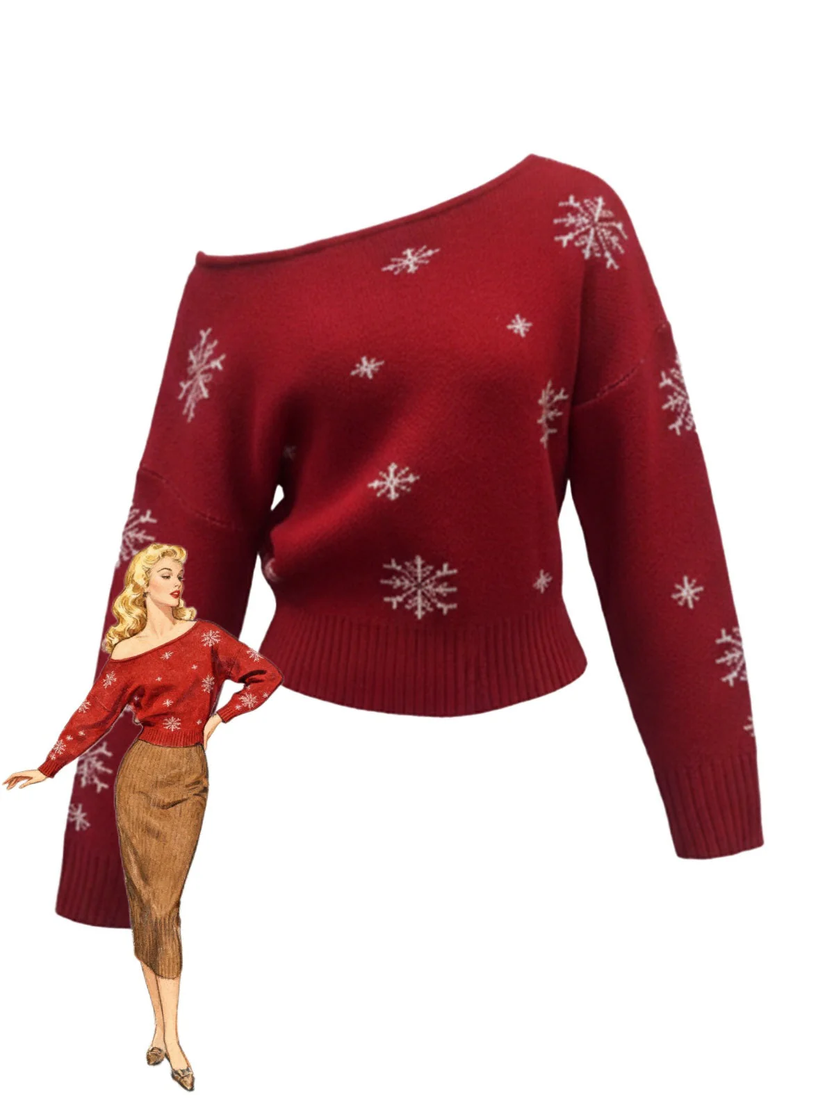 1970er Schneeflocke Asymmetrische Schulter Pullover