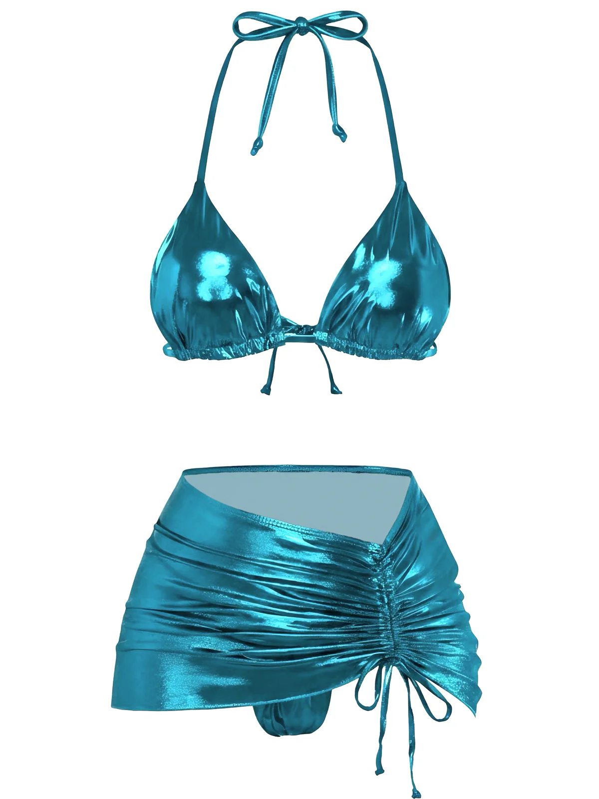 1970er Solide Halter Metallisch Bikini Set - Image 2