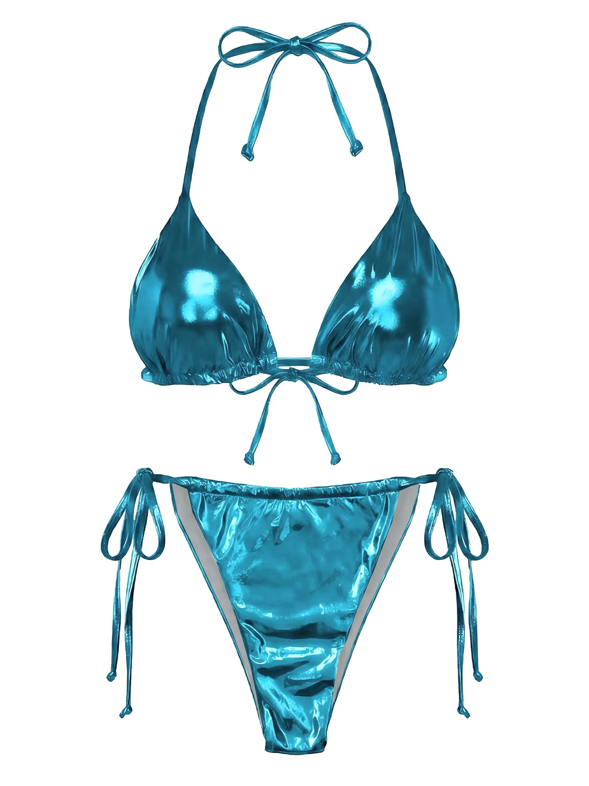 1970er Solide Halter Metallisch Bikini Set - Image 3