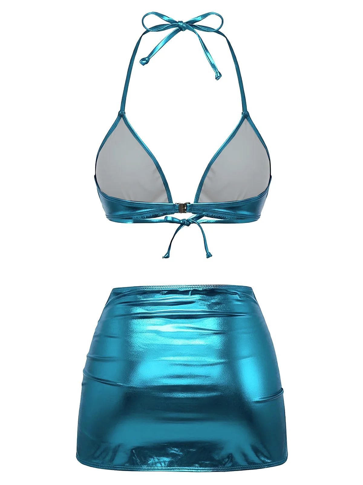 1970er Solide Halter Metallisch Bikini Set - Image 4