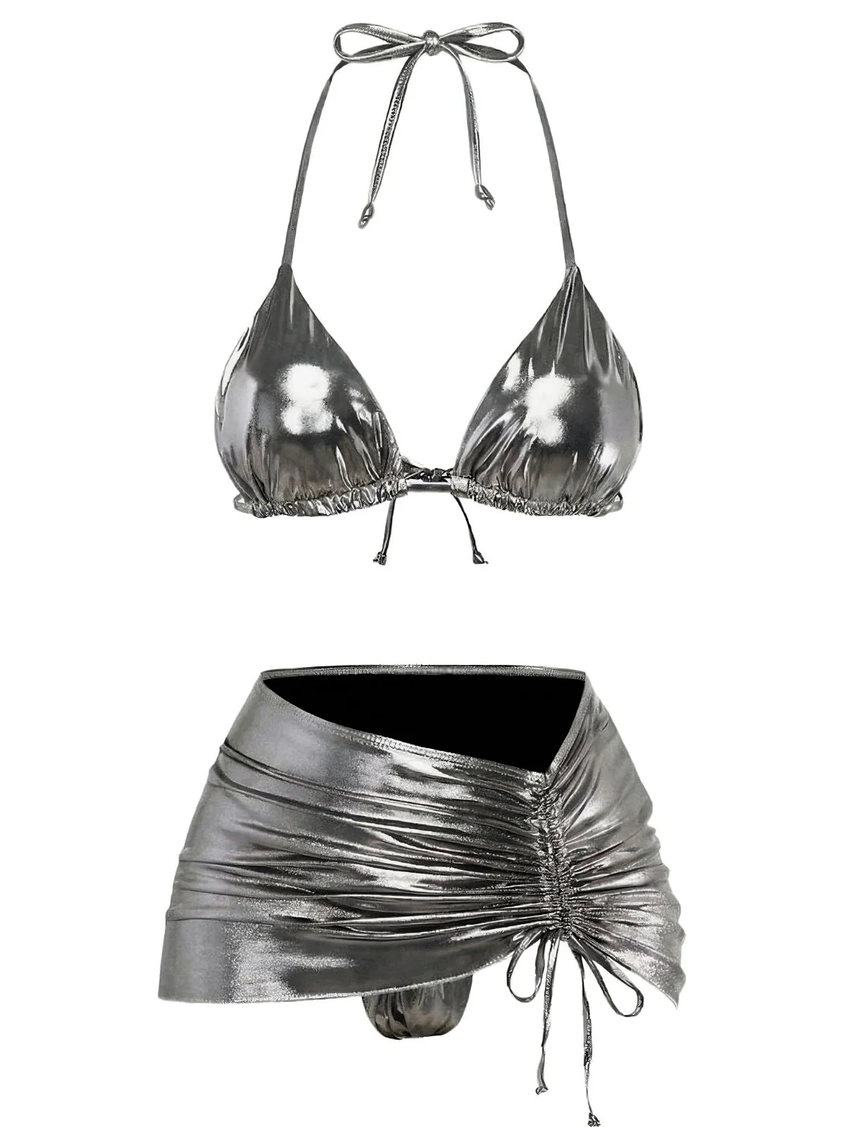 1970er Solide Halter Metallisch Bikini Set - Image 5