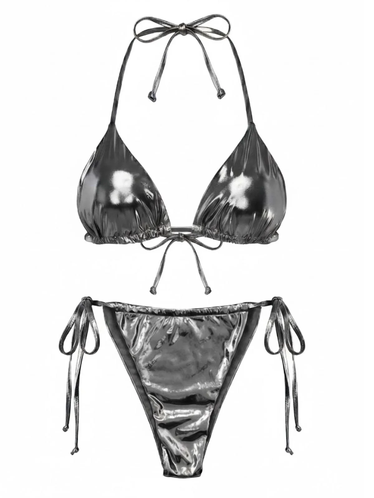 1970er Solide Halter Metallisch Bikini Set - Image 6
