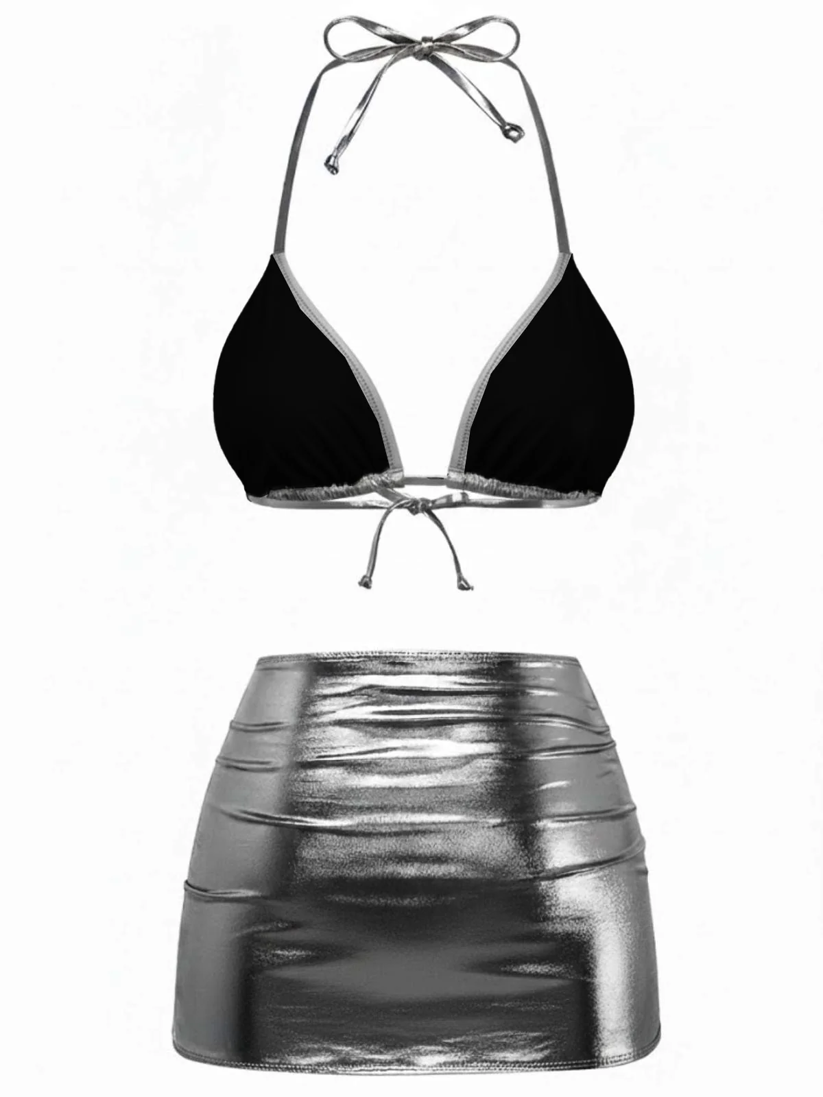 1970er Solide Halter Metallisch Bikini Set - Image 7