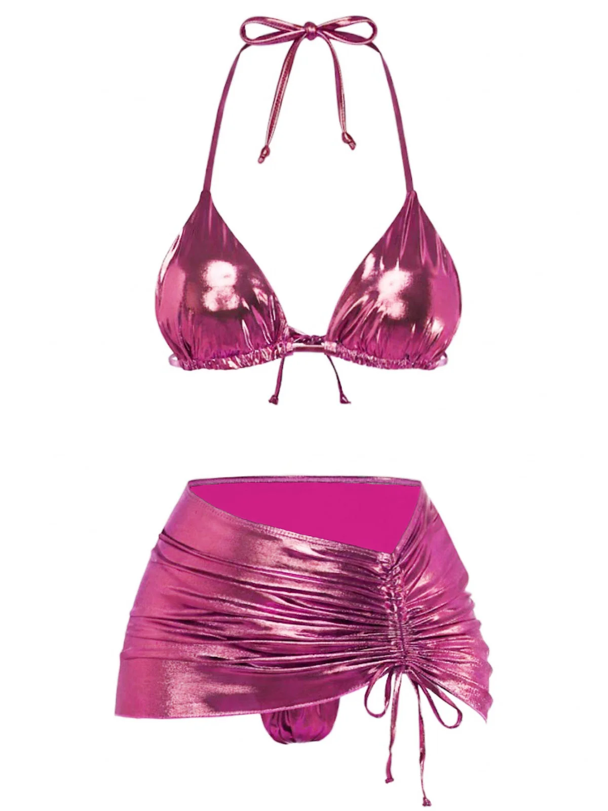 1970er Solide Halter Metallisch Bikini Set - Image 8