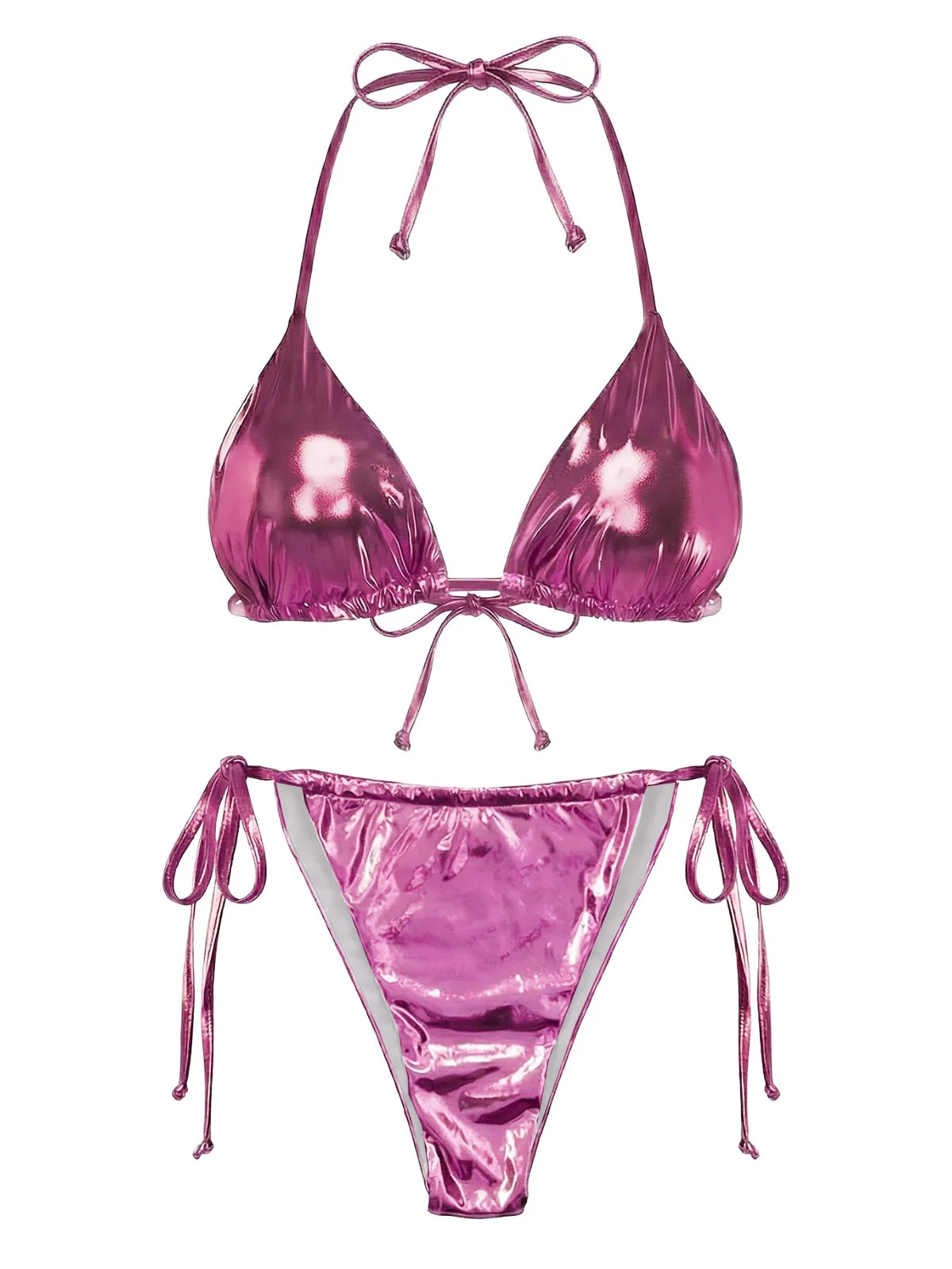 1970er Solide Halter Metallisch Bikini Set - Image 9
